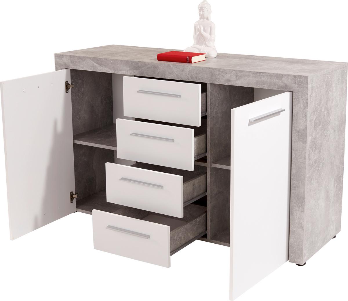 Kommode mit Türdämpfer B 149cm Focus, Beton Optik/Weiß - Schwarz/Weiß, MODERN, Holzwerkstoff (149/86/45cm)