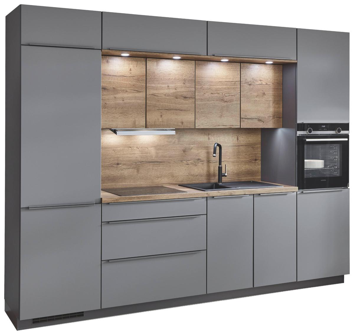 Küchenzeile Toronto/singapur Ohne Geräte B: 300 Cm Grau - Basics, Holzwerkstoff (300cm) - Vertico
