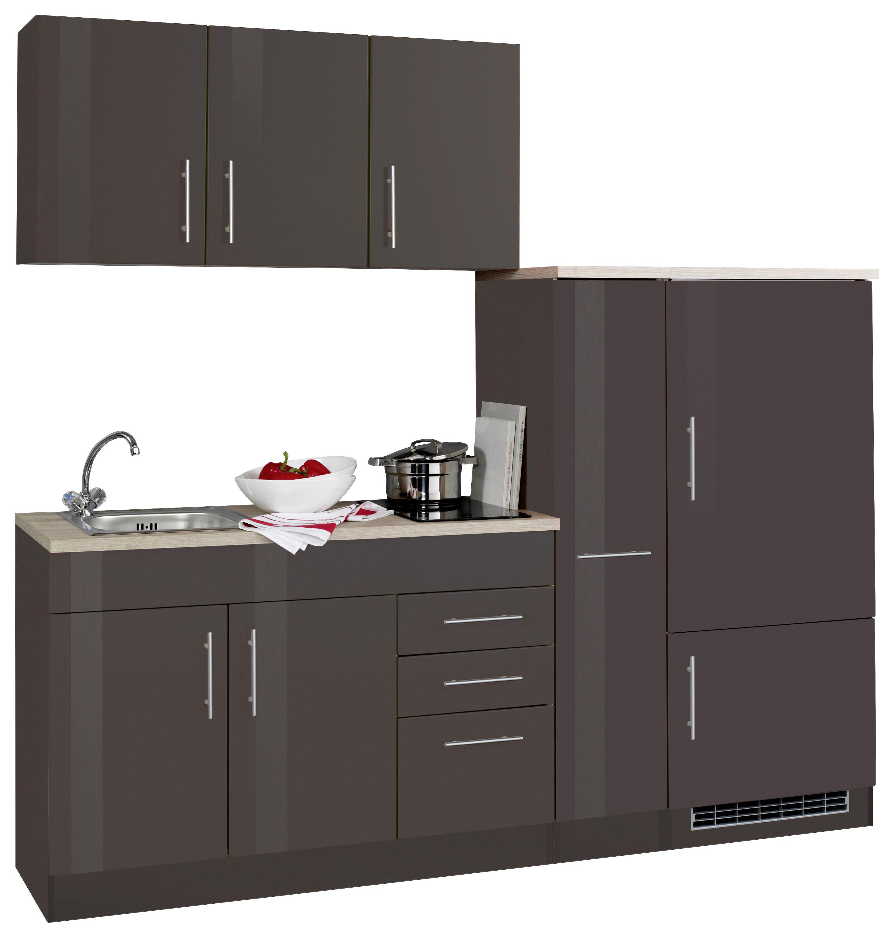 Küchenblock Toronto Graphit/grau B: 210 Cm - Grau Hochglanz/Graphitfarben, MODERN, Holzwerkstoff (210cm) - Held