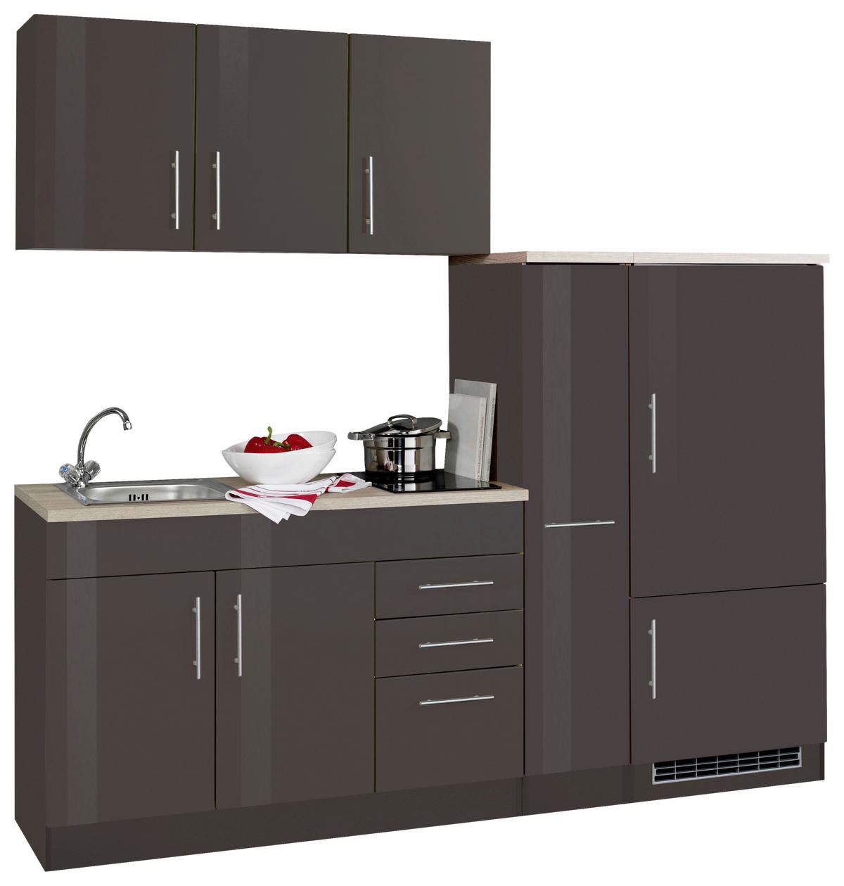 Küchenblock Toronto Graphit/Grau B: 210 cm - Grau Hochglanz/Graphitfarben, MODERN, Holzwerkstoff (210cm) - Held
