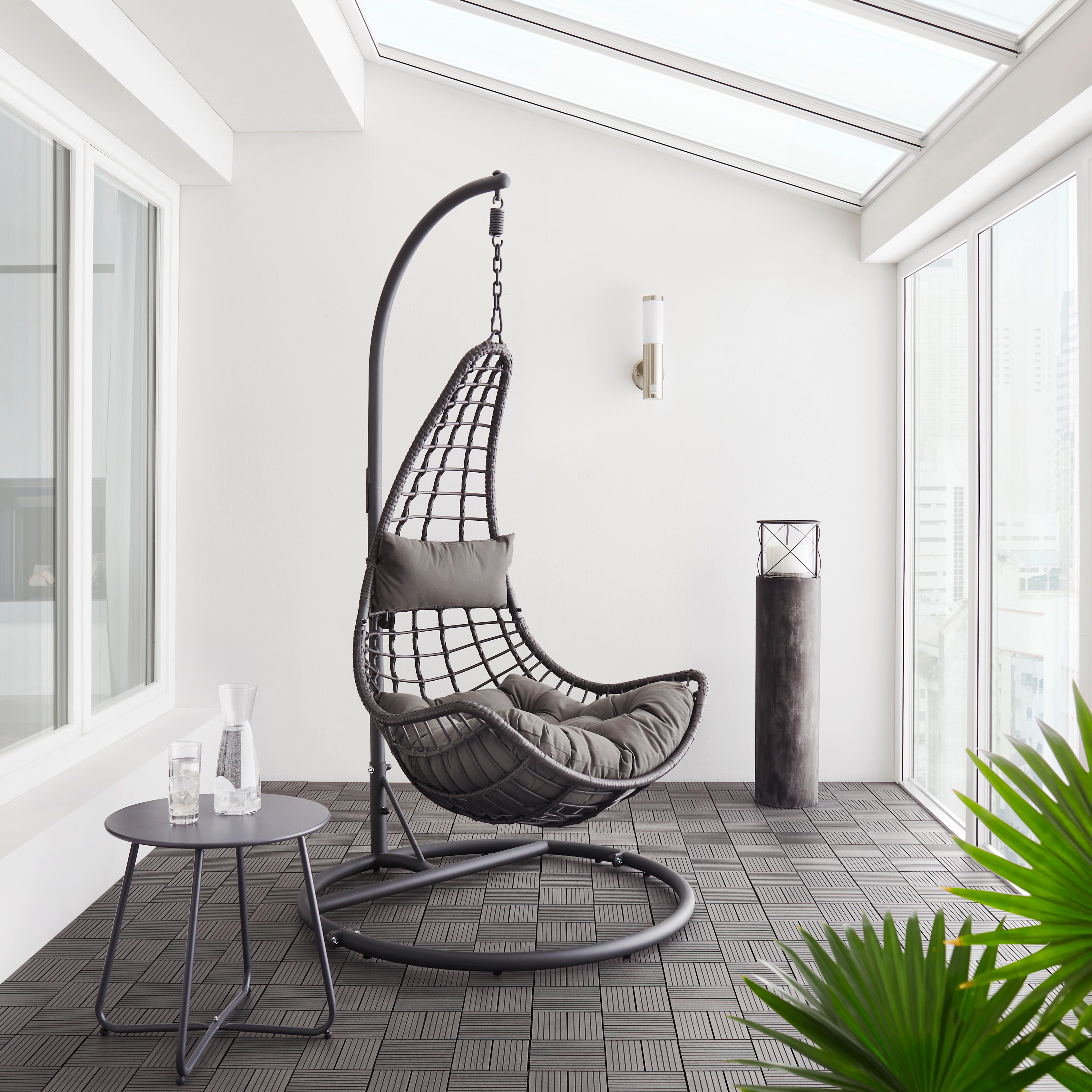 Závěsné Křeslo Caitlin Šedá - tmavě šedá, kov/textil (110/198/105cm) - Modern Living