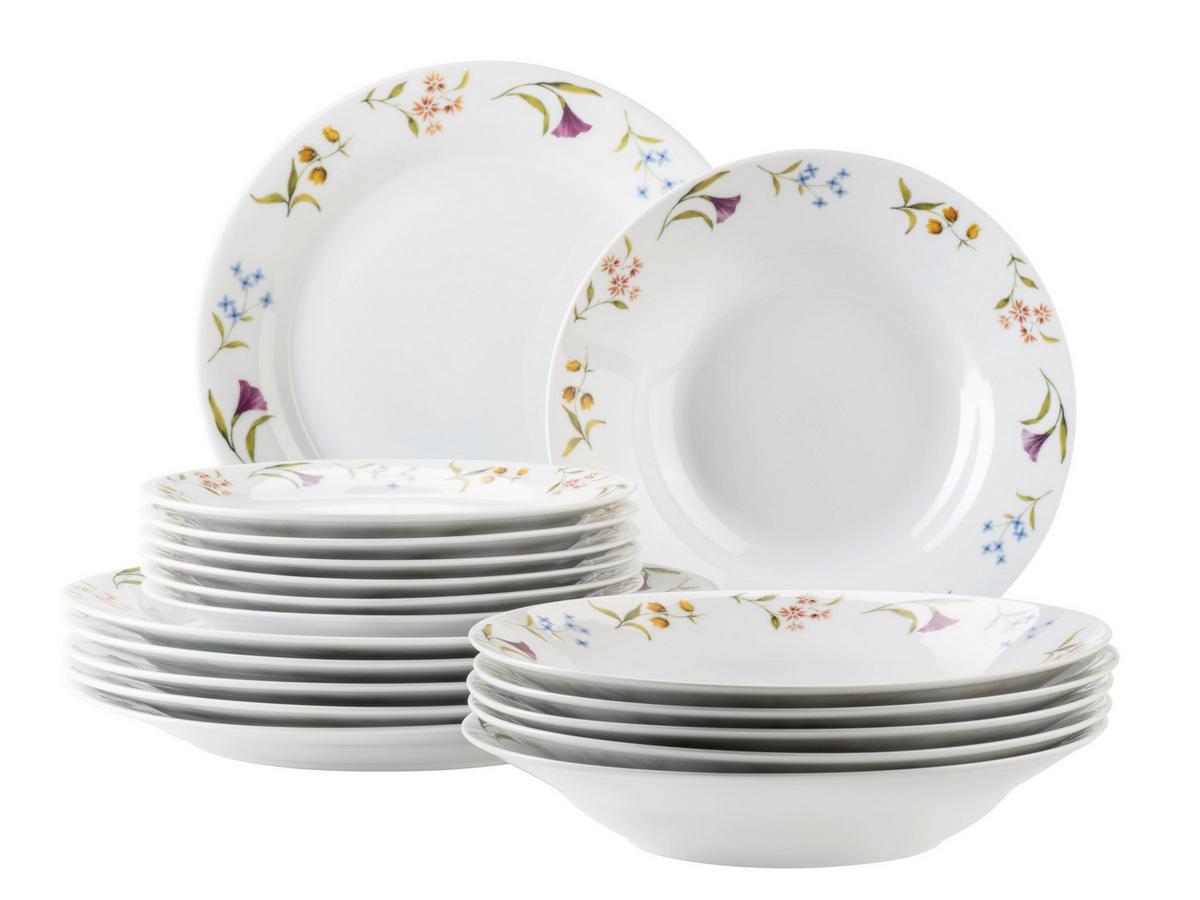 Tafelservice Zosma 18-teilig Porzellan, Weiß Blumendekor - Weiß, Basics, Keramik - Mäser