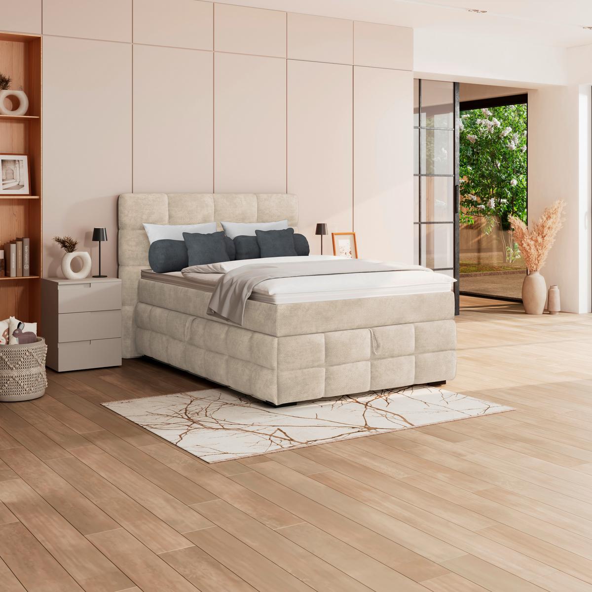 Čalouněná postel VEGA 140x200 cm, bílá - bílá/černá, Trend, dřevo/textil (140/200cm)