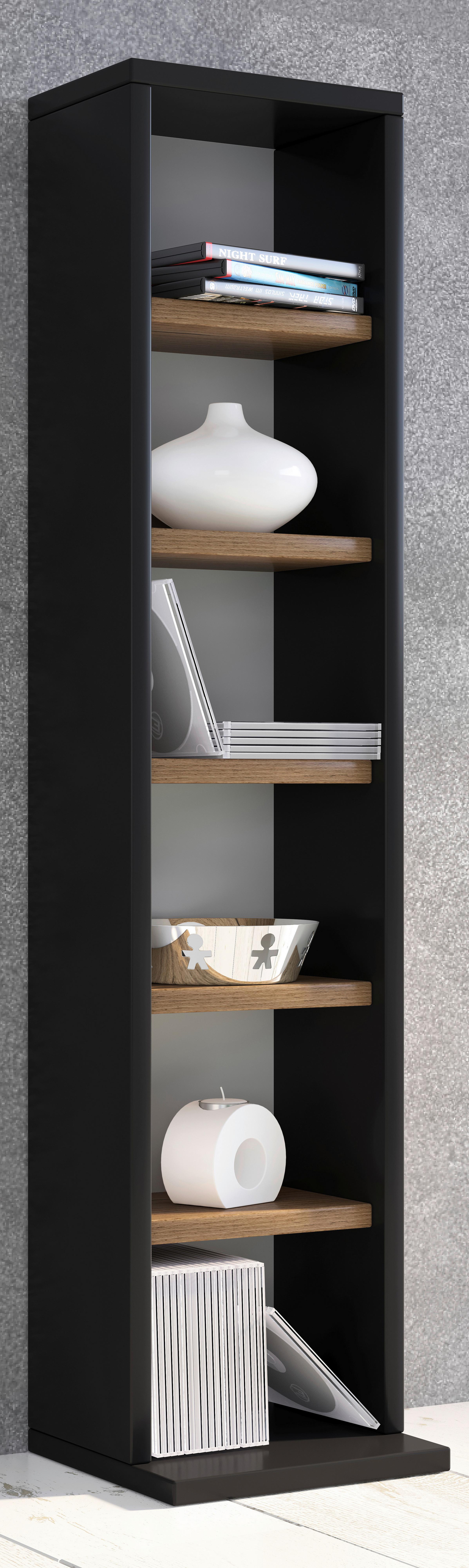 CD-Regal Elementa Schwarz, Eiche Dekor B: 21cm - Honigeiche/Schwarz, Basics, Holzwerkstoff (21/92/20cm) - MID.YOU