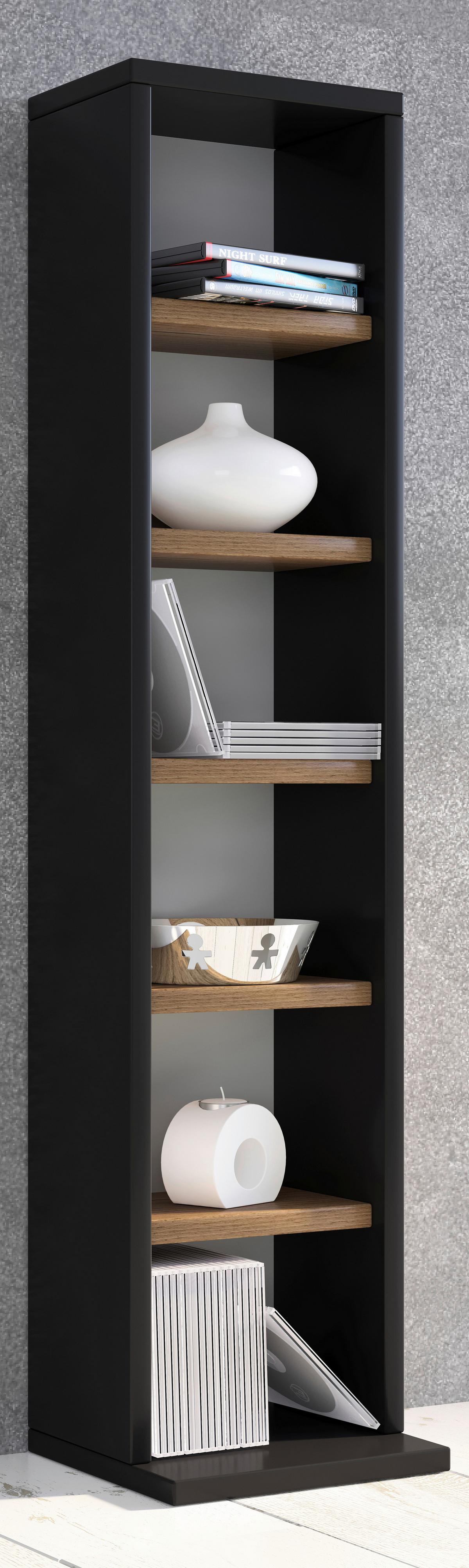 CD-Regal Elementa Schwarz, Eiche Dekor B: 21cm - Honigeiche/Schwarz, Basics, Holzwerkstoff (21/92/20cm) - MID.YOU