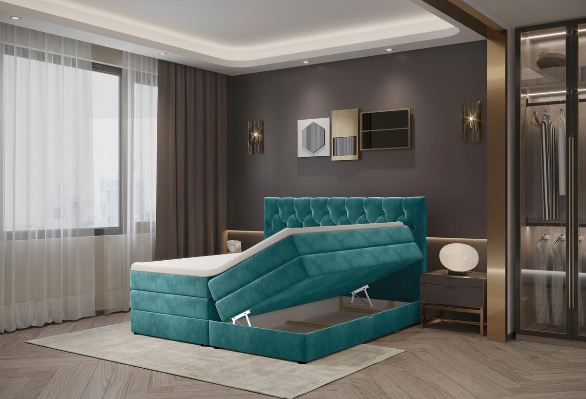 Boxspringbett Swing 9 Petrol 180x200 Cm H2 - Petrol/Schwarz, ROMANTIK / LANDHAUS, Textil (184/121/212cm) - James Wood