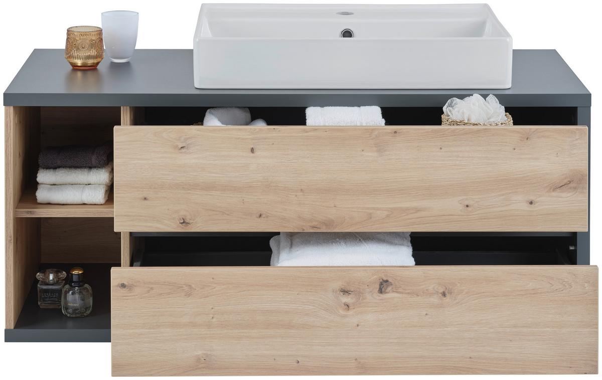 Waschbeckenunterschrank Camillo B: 110 Cm, Eichefarben - Weiß Hochglanz/Anthrazit, MODERN, Keramik/Holzwerkstoff (110/48/46cm)