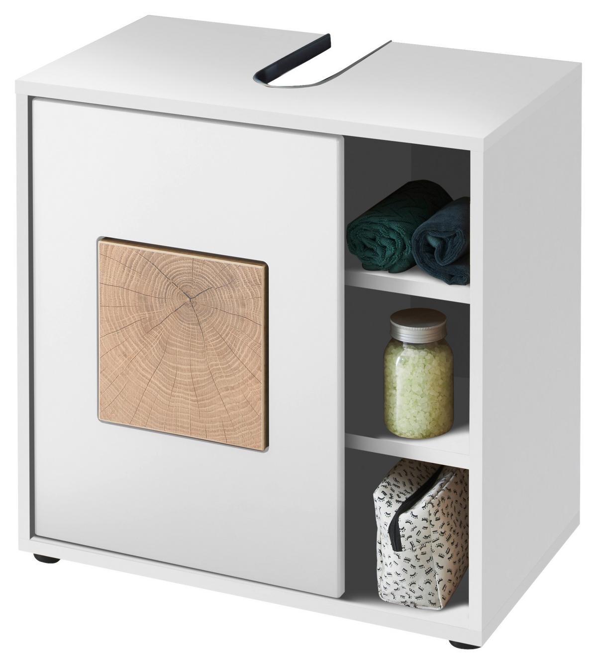 Waschbeckenunterschrank Greece Bxh: 60x60 Cm Weiß/eiche Dekor - Eichefarben/Schwarz, MODERN, Holzwerkstoff (60/60/35cm) - MID.YOU