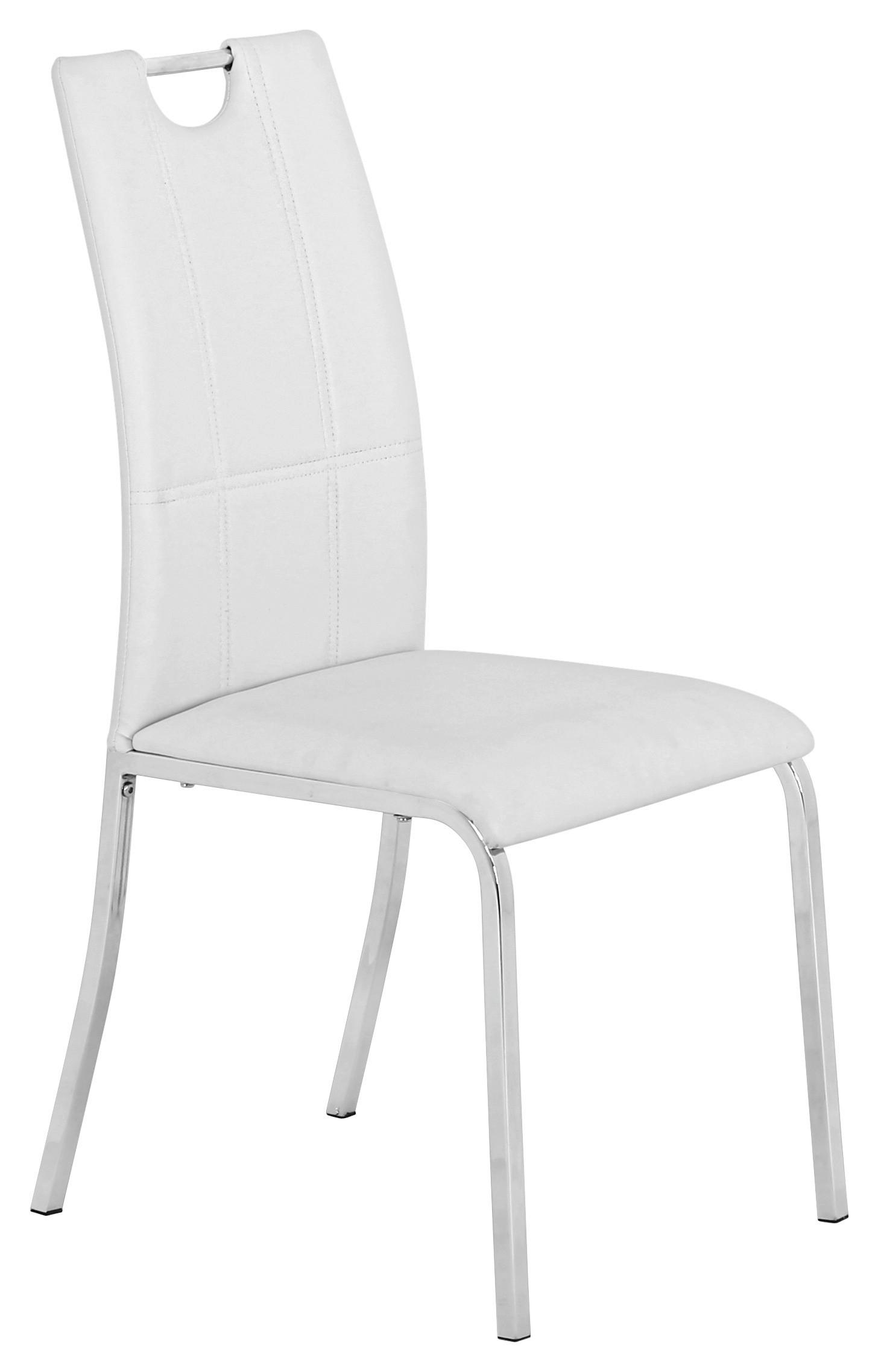 Esszimmerstuhl Mandy Lederlook Weiß Gepolstert - Chromfarben/Weiß, KONVENTIONELL, Textil/Metall (42/96/60cm)
