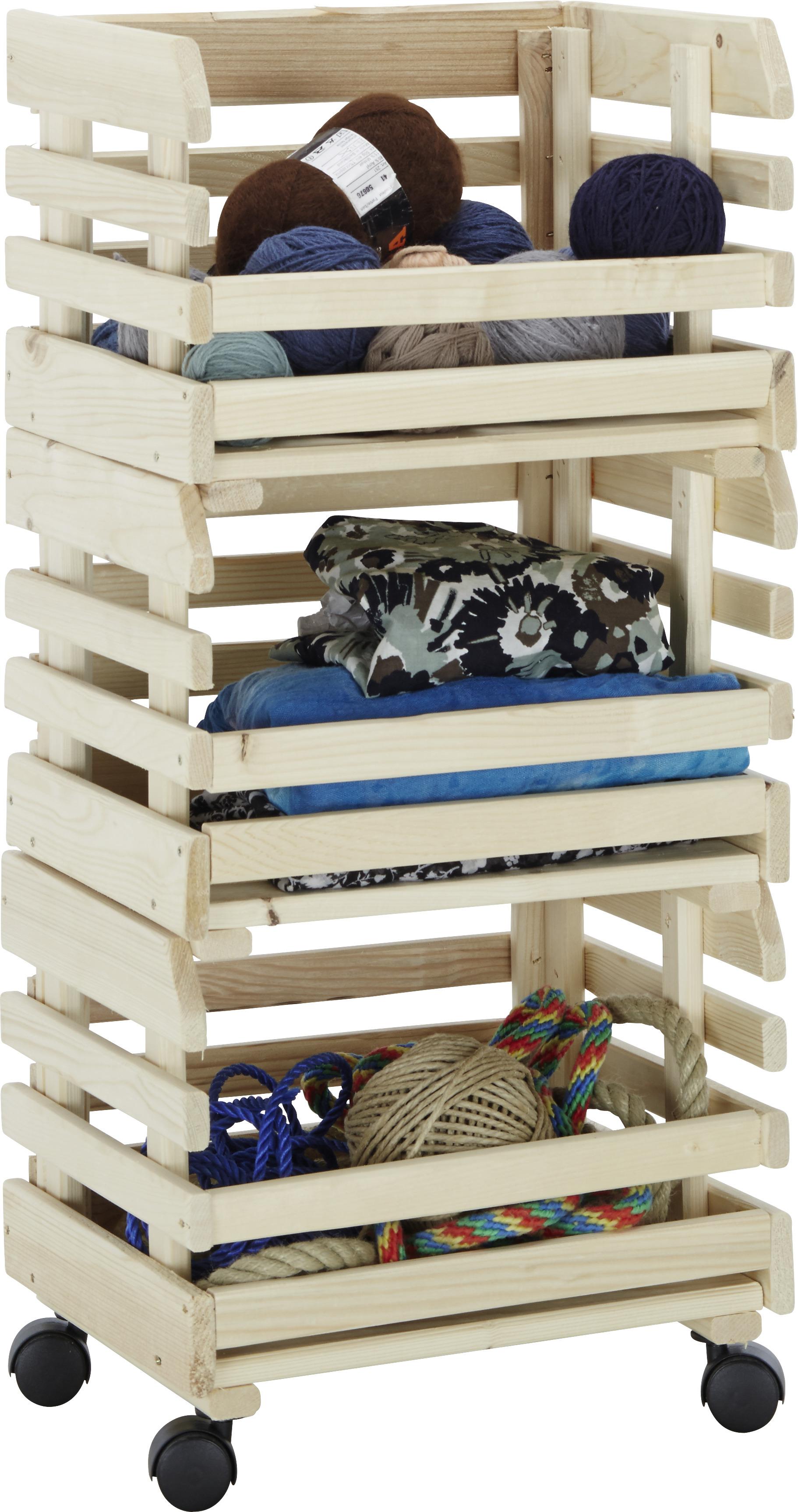 Regál Přístavný Fruits 3 Ks-Set Kolečka -Sb - přírodní barvy, dřevo (34/80/30cm)