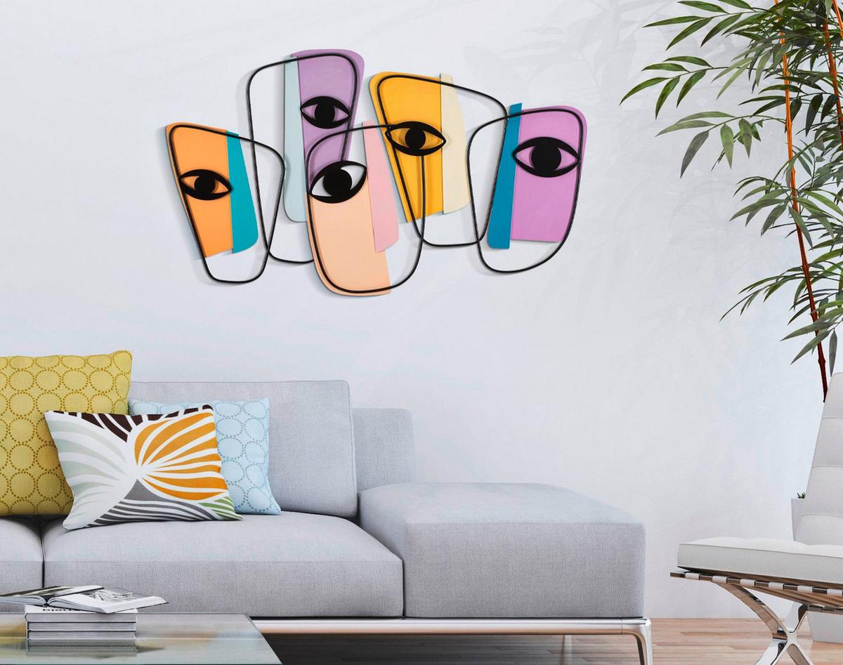 Wanddeko Eyes A Beige, Gelb, Lila B: 120 cm - Gelb/Beige, Basics, Metall (120/72/2cm)