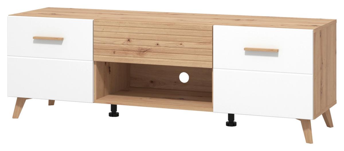 Tv-elem Bretagne - tölgyfa/fehér, Modern, faalapú anyag (147/50/41,5cm) - Best Price