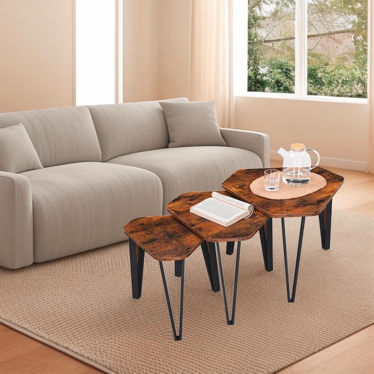 Beistelltischset Schwarz, Dunkelbraun B: 58,5cm - Dunkelbraun/Schwarz, Trend, Holzwerkstoff/Metall (58,5/45,5/58,5cm) - MID.YOU