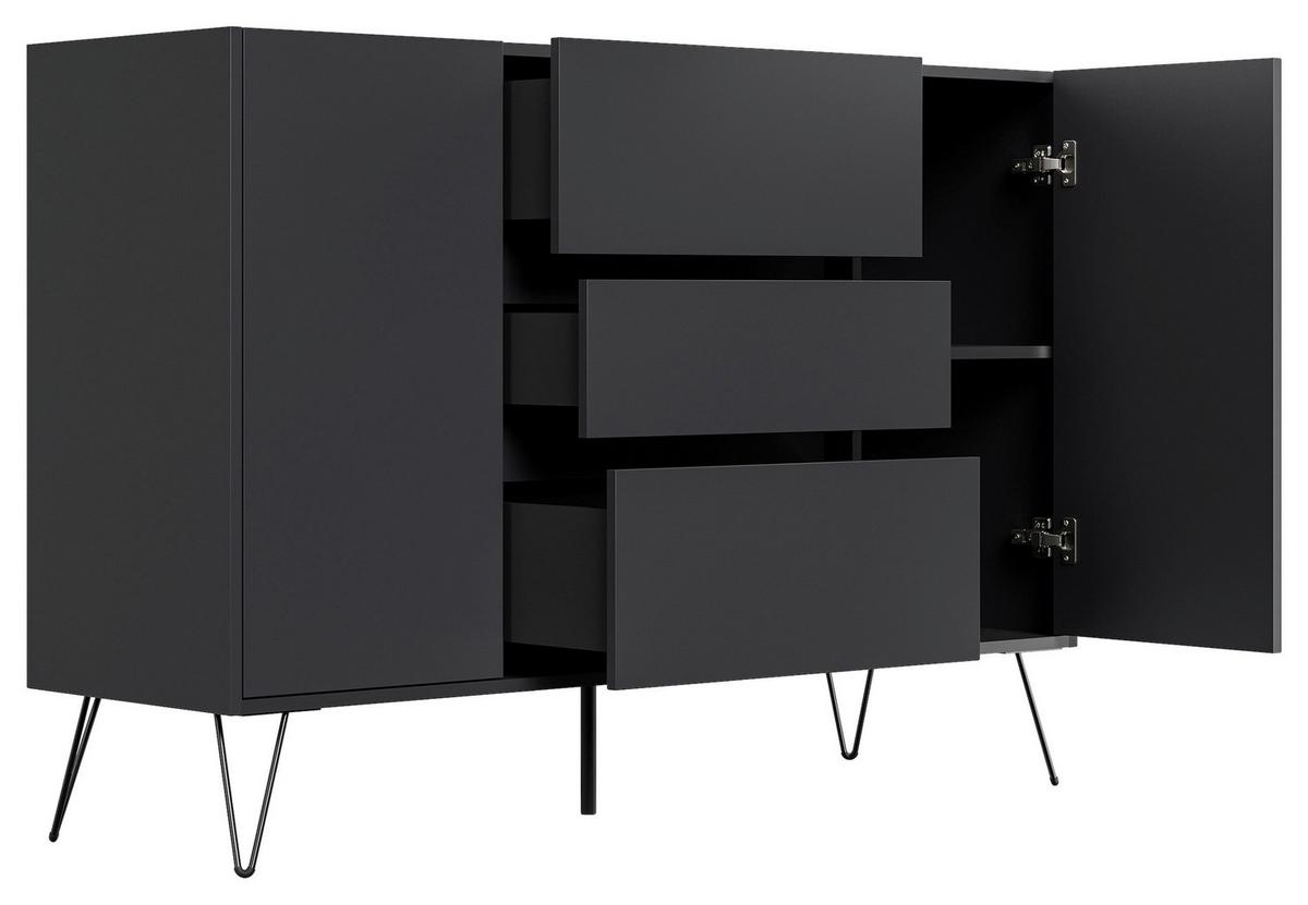 Sideboard Posseik Industrial Graphitfarben B: 140 cm - Schwarz/Graphitfarben, Design, Holzwerkstoff (140/93,6/42cm) - P & B