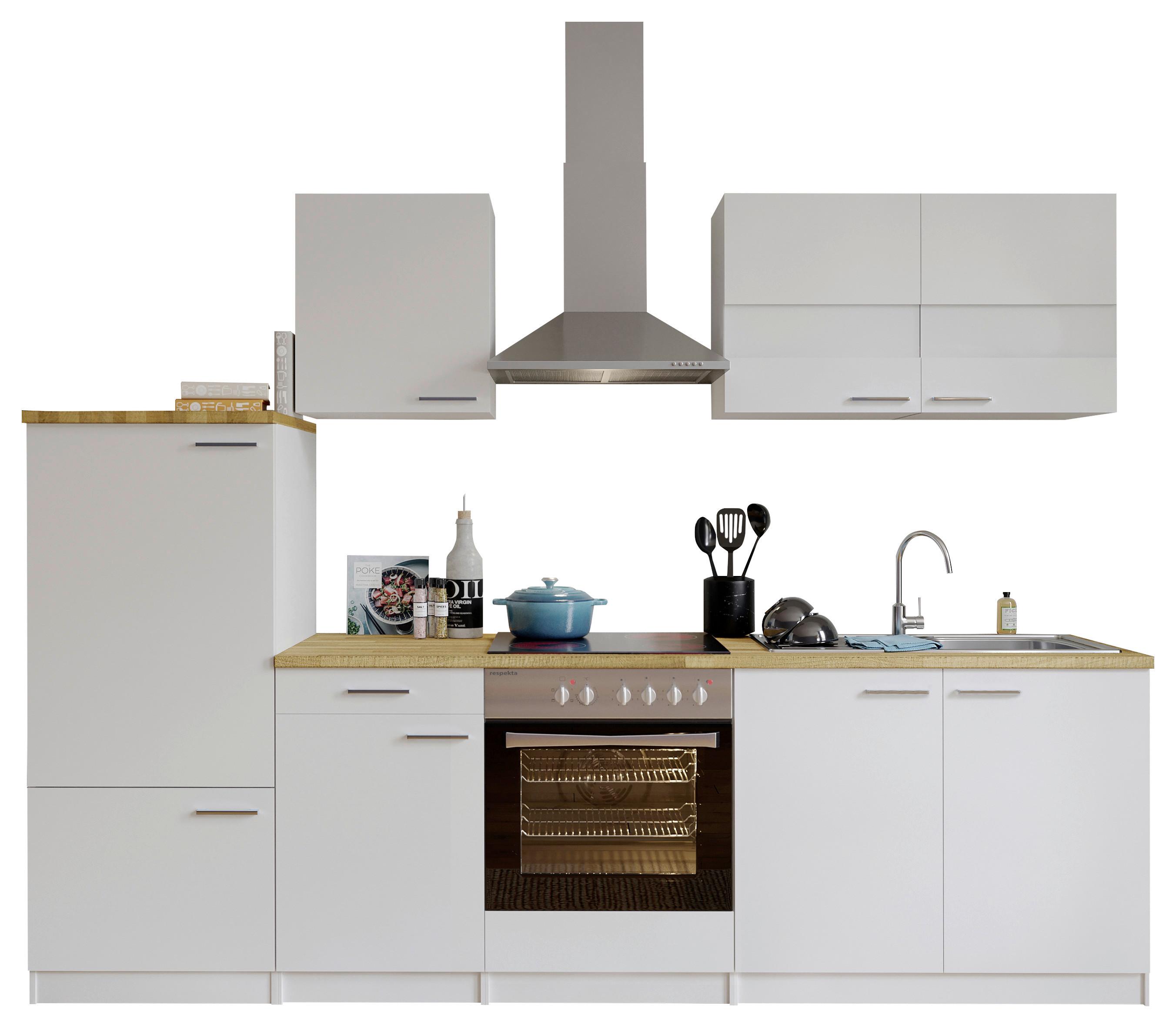 Küchenzeile ohne Geräte B: 270 cm Weiß/Nussbaum Dekor, Modern - Nussbaumfarben/Weiß, Basics, Holzwerkstoff (270cm) - Respekta