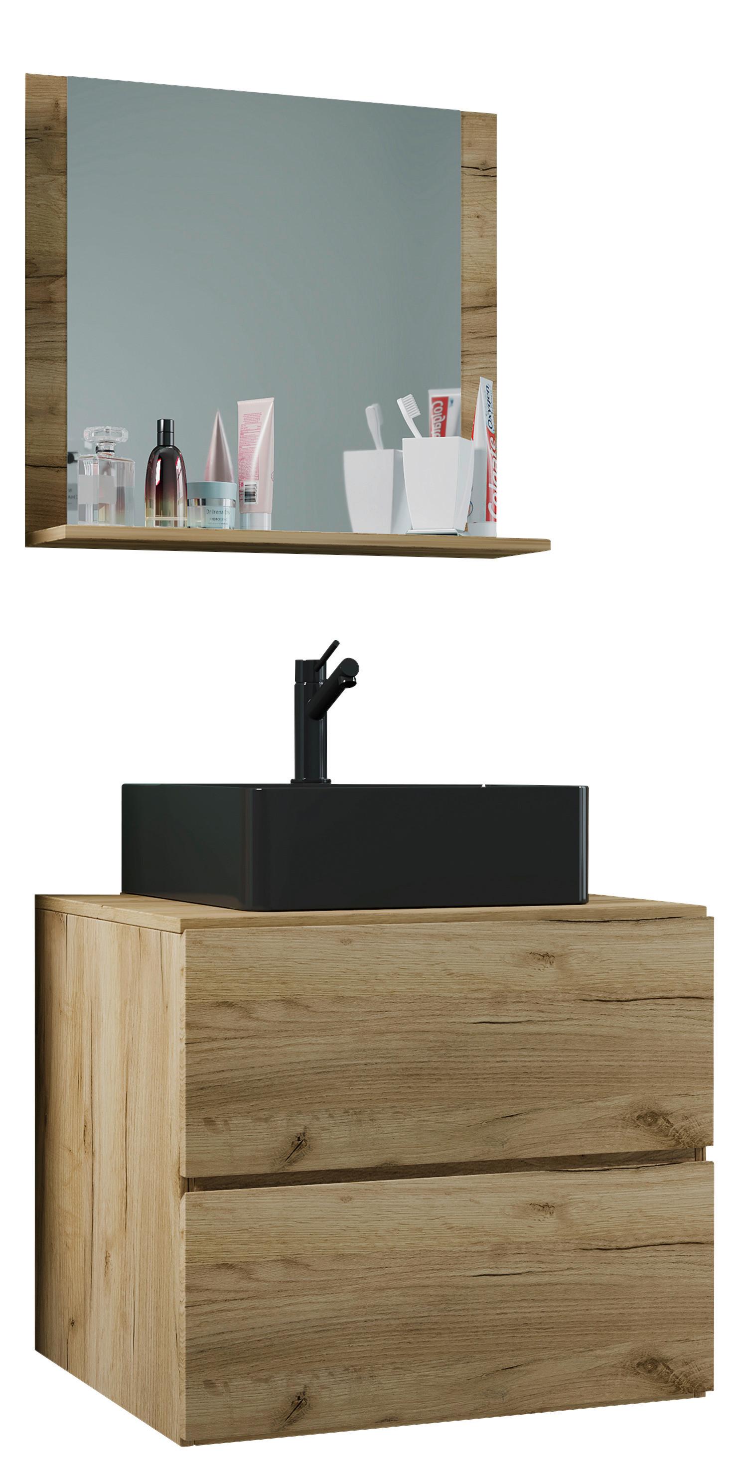 Badezimmer Lendas Bl M - Honigeiche/Schwarz, MODERN, Glas/Keramik (61cm) - MID.YOU
