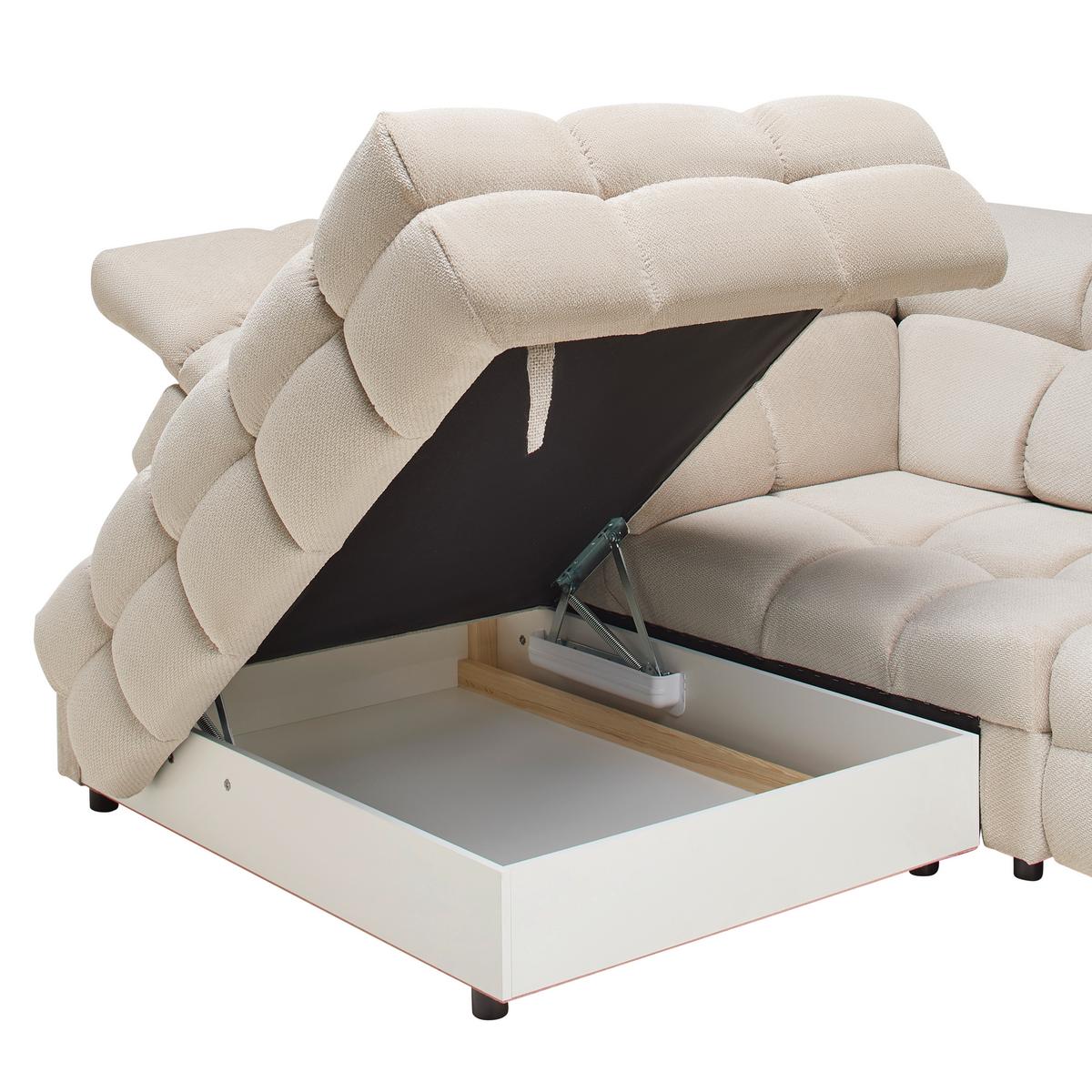 Rohová sedačka TOLLO L, ľavá, béžová, elektrický výsuv - čierna/béžová, Modern, drevo/kompozitné drevo (217/86-105/302cm) - Premium Living