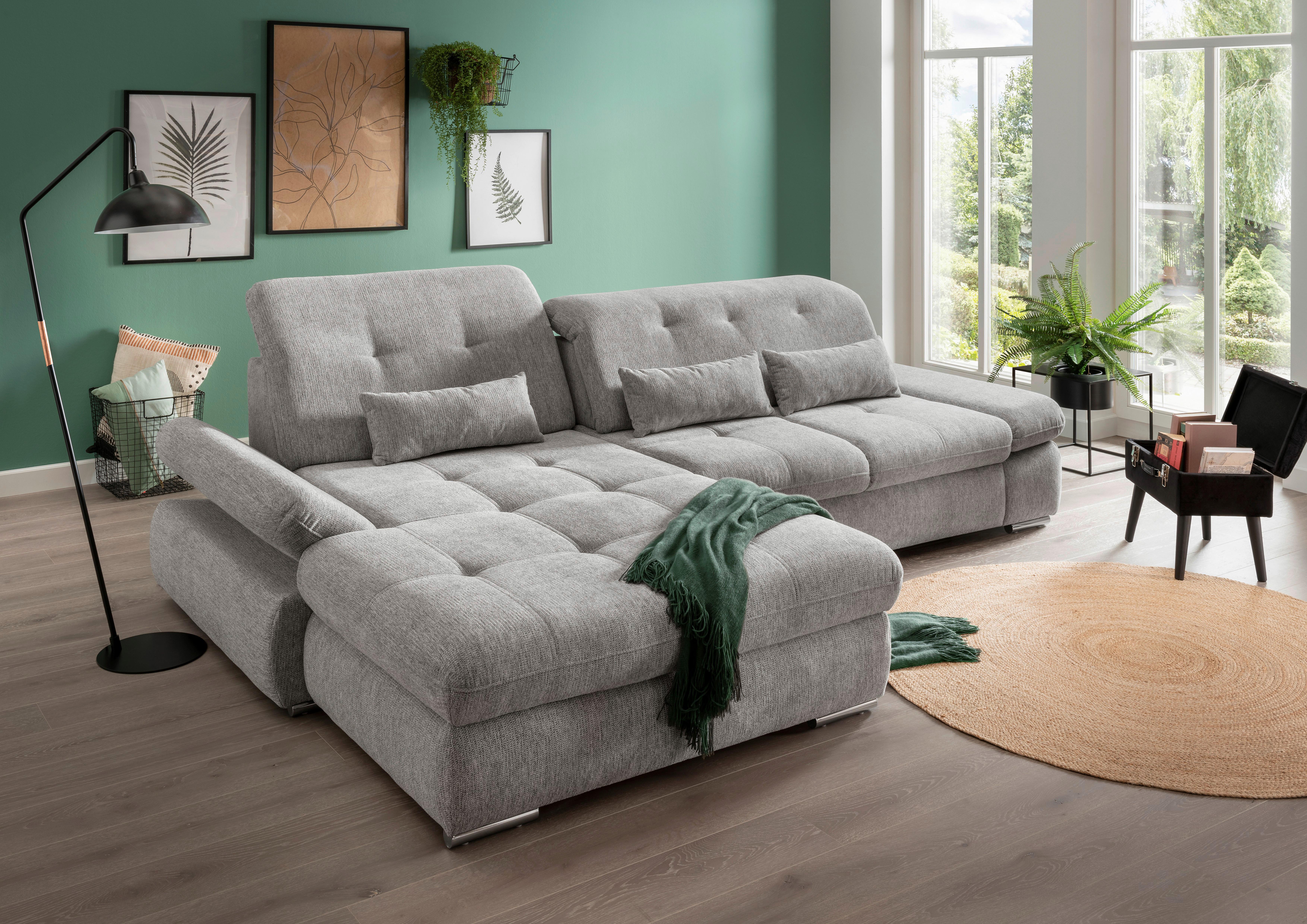 Ecksofa mit Schlaffunktion Dalida Silberfarben Chenille - Chromfarben/Silberfarben, Design, Textil (196/300cm) - Livetastic