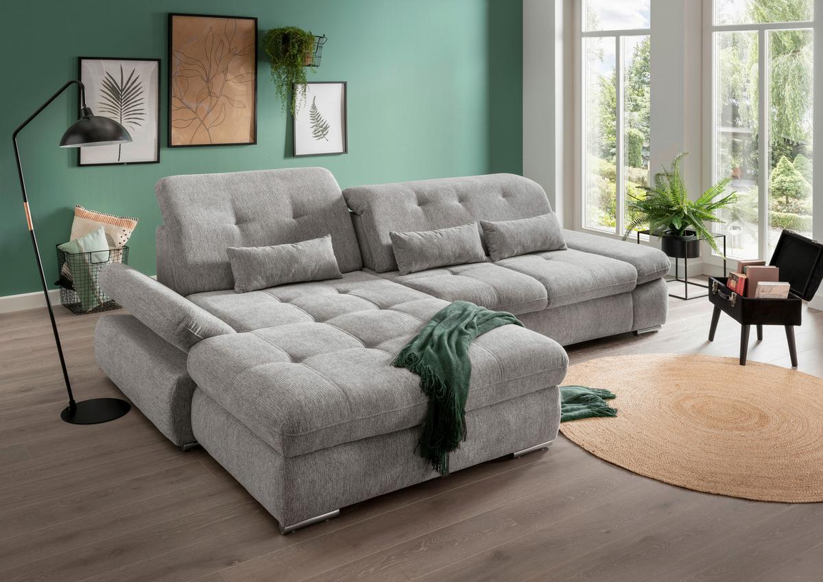 Ecksofa Mit Schlaffunktion Dalida Silberfarben Chenille - Chromfarben/Silberfarben, Design, Textil (196/300cm) - Livetastic
