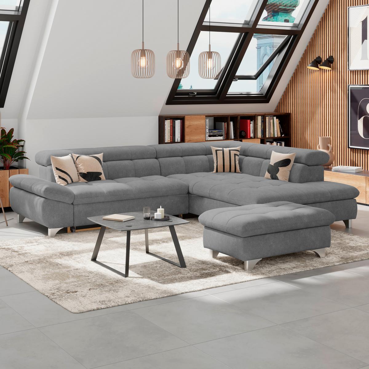 Ecksofa Gemini Anthrazit, B: 312cm - Chromfarben/Anthrazit, KONVENTIONELL, Textil (312/234cm)