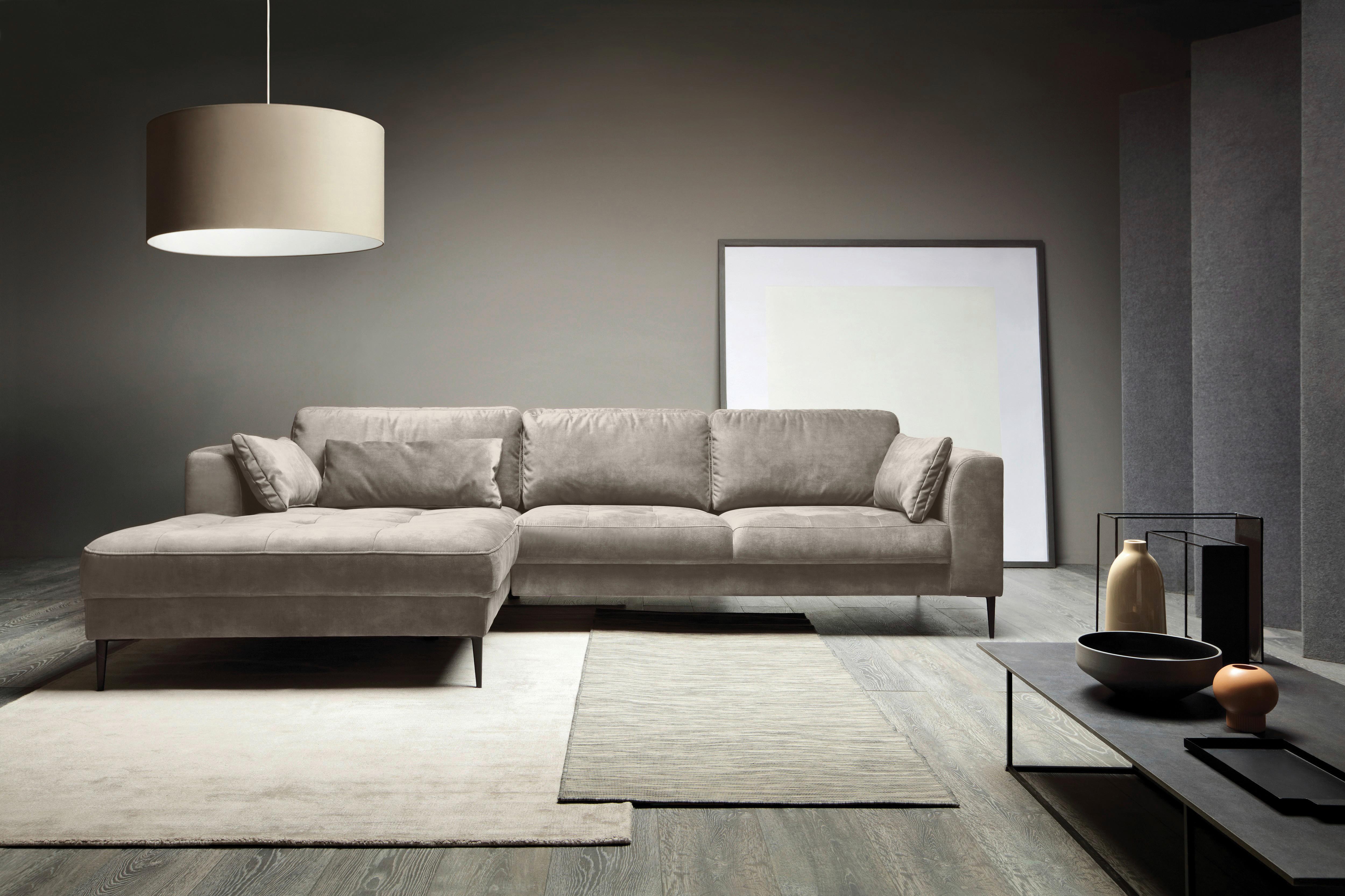 Eckschlafsofa Luzi - Hellgrau/Schwarz, MODERN, Textil (168/280cm) - MID.YOU