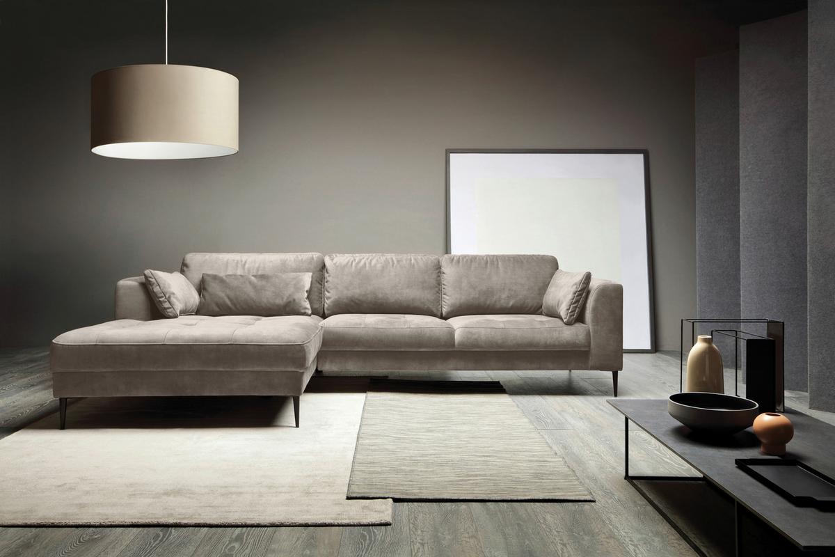 Eckschlafsofa Luzi - Hellgrau/Schwarz, MODERN, Textil (168/280cm) - Trendmanufaktur