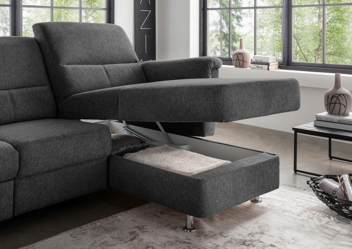 Ecksofa Mit Bettkasten Parole Anthrazit Chenille - Chromfarben/Anthrazit, MODERN, Textil (231/165cm) - Livetastic
