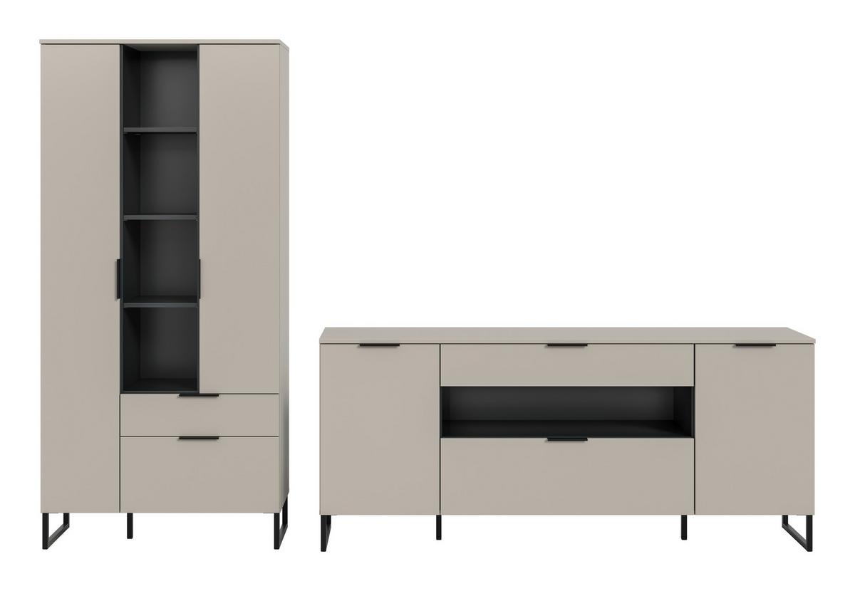 Wohnwand Noida Kaschmirfarben /Schwarz B: 290cm - Kaschmir/Schwarz, Design, Holzwerkstoff (290/192/41cm) - Livetastic