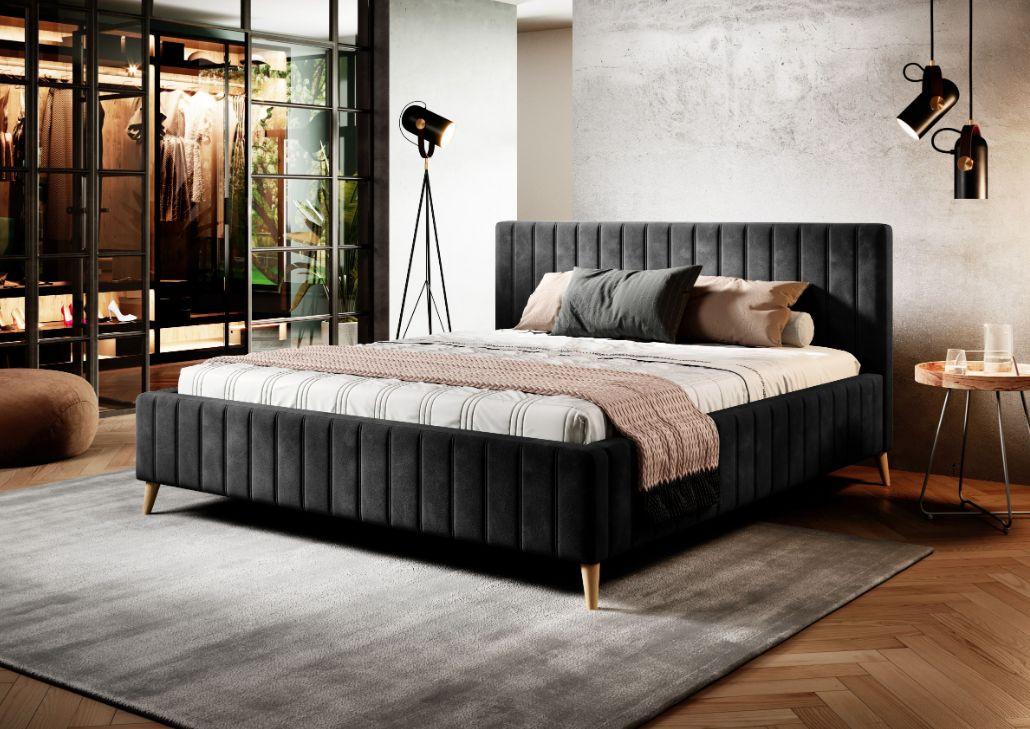 Postel Tamina s roštem a úložným prostorem 180x200cm - tmavě šedá/přírodní barvy, Design, dřevo/textil (180/200cm)