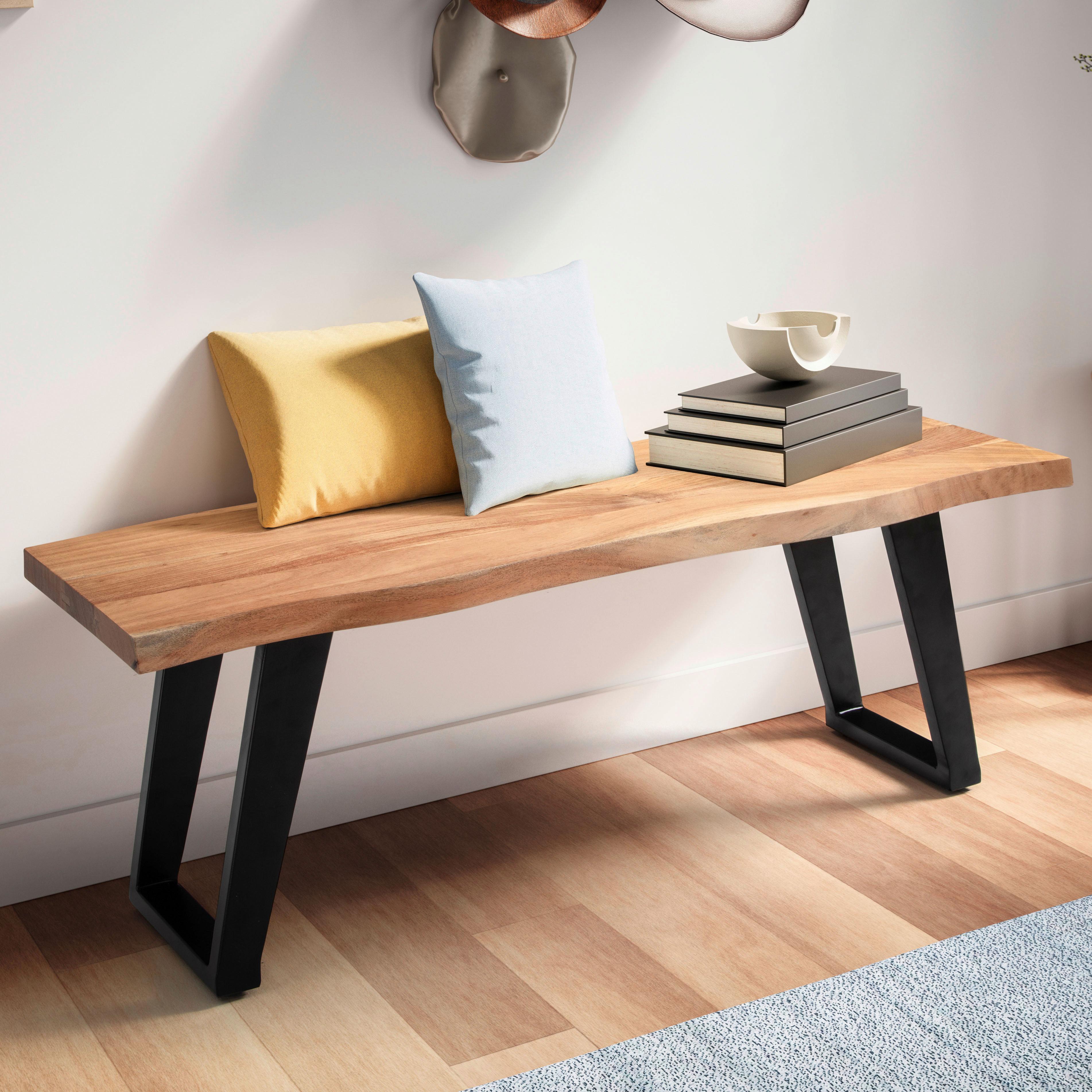Garderobenbank Garderobenbank - Hellbraun/Schwarz, Design, Holz (120/40/45,5cm) - MID.YOU
