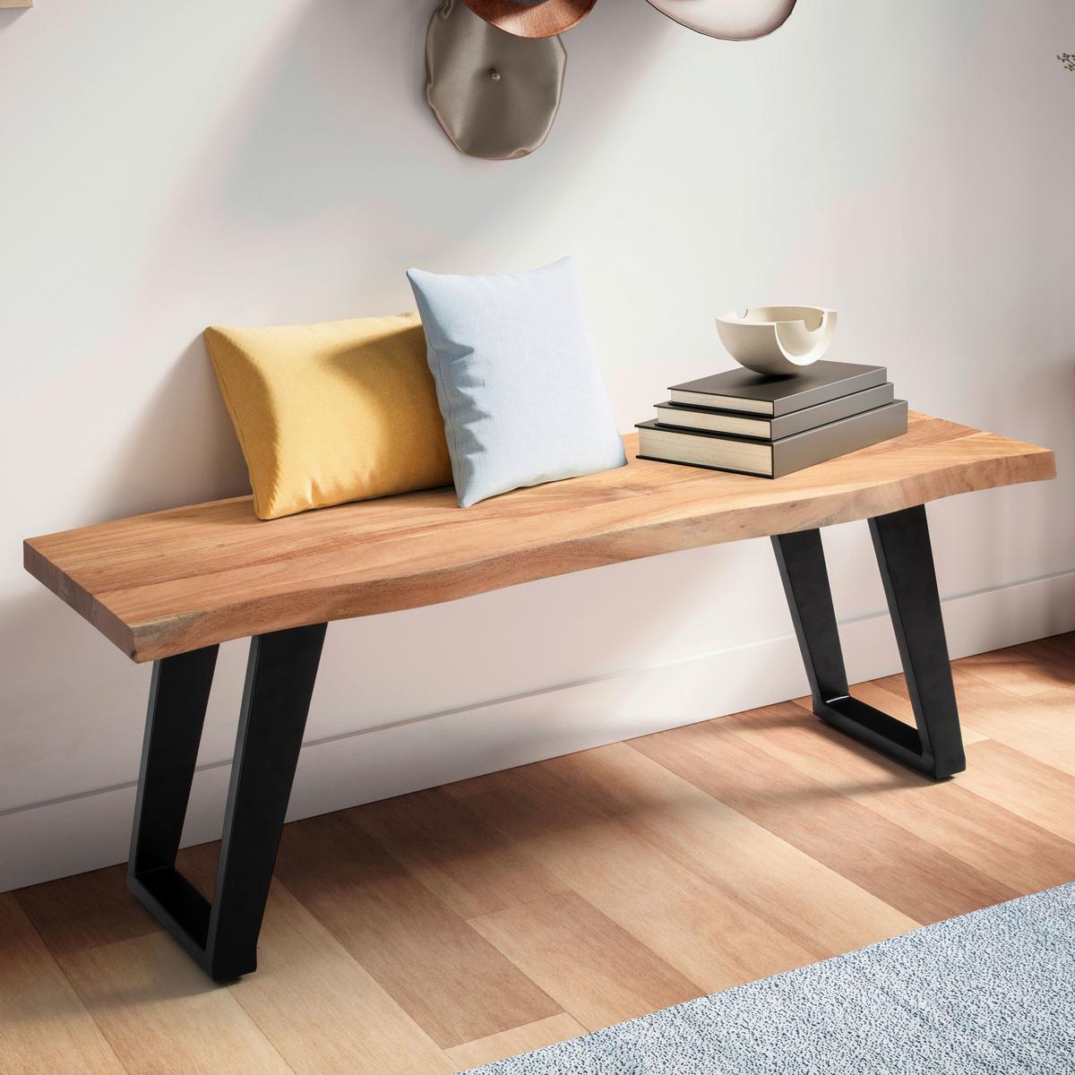 Garderobenbank Garderobenbank - Hellbraun/Schwarz, Design, Holz (120/40/45,5cm) - MID.YOU