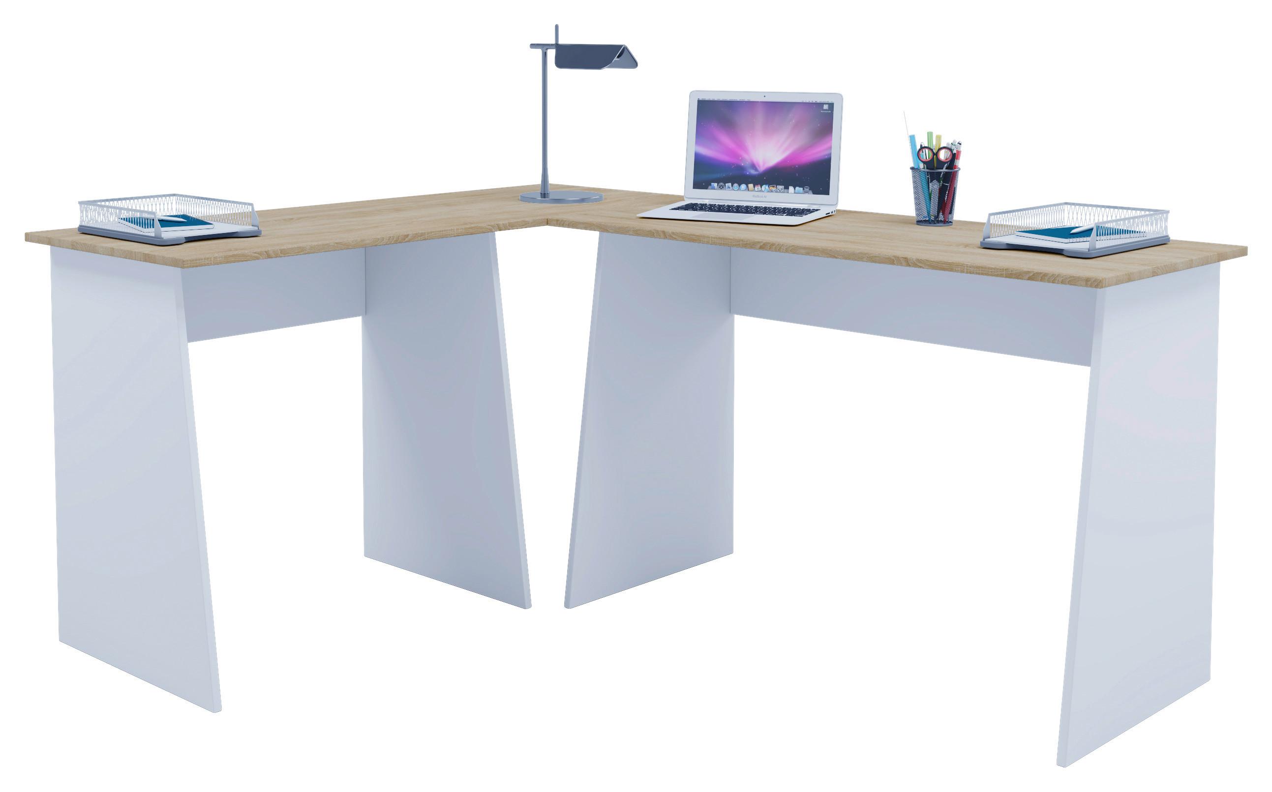 Eckschreibtisch B 135cm H 74cm Masola, Weiß/Eiche Dekor - Weiß/Sonoma Eiche, Design, Holzwerkstoff (105/135/74cm) - MID.YOU
