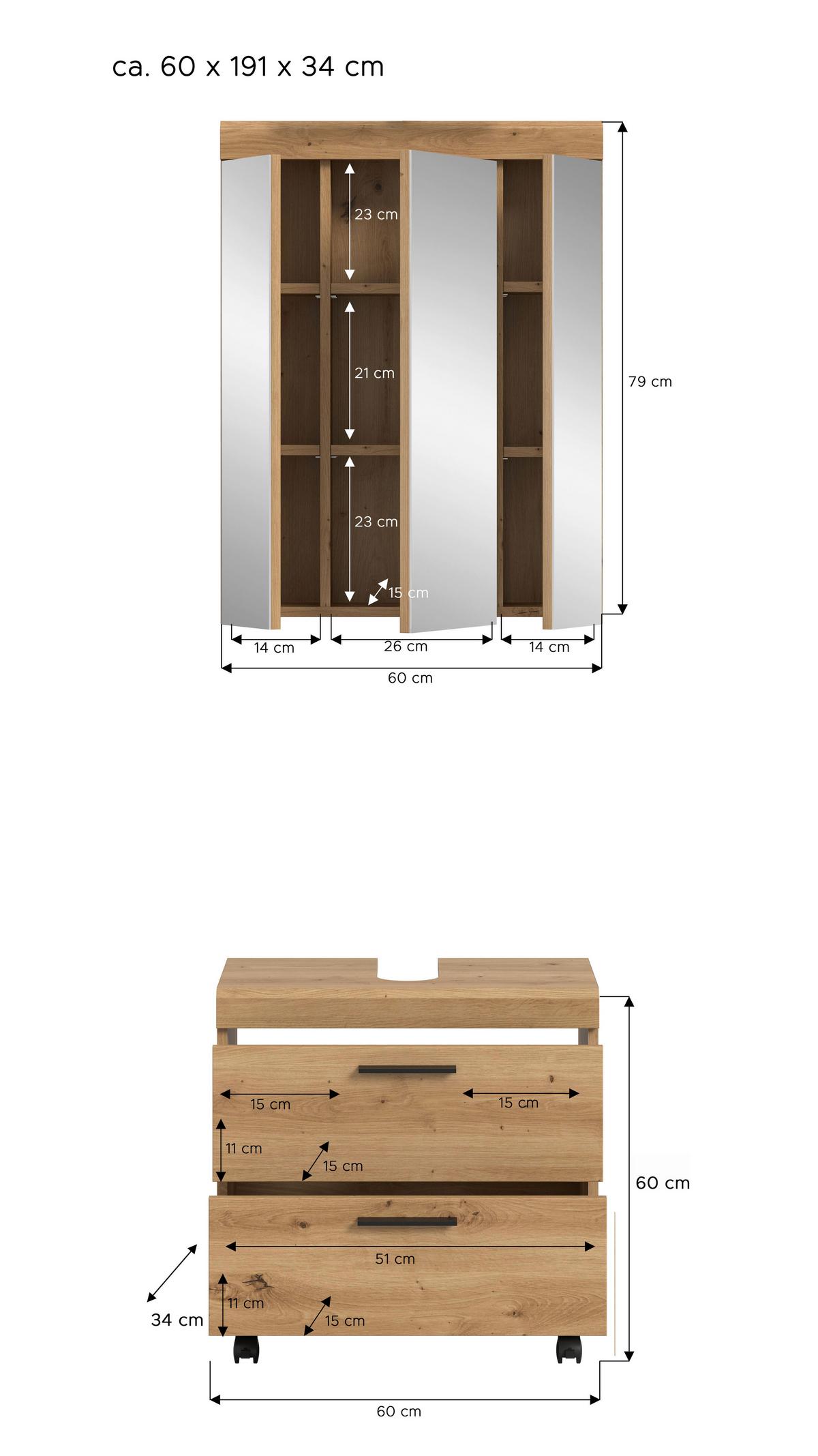 Badezimmer Scout Eiche Artisan Dekor B: 60cm - Schwarz/Eiche Artisan, Trend, Glas/Holzwerkstoff (60cm) - MID.YOU