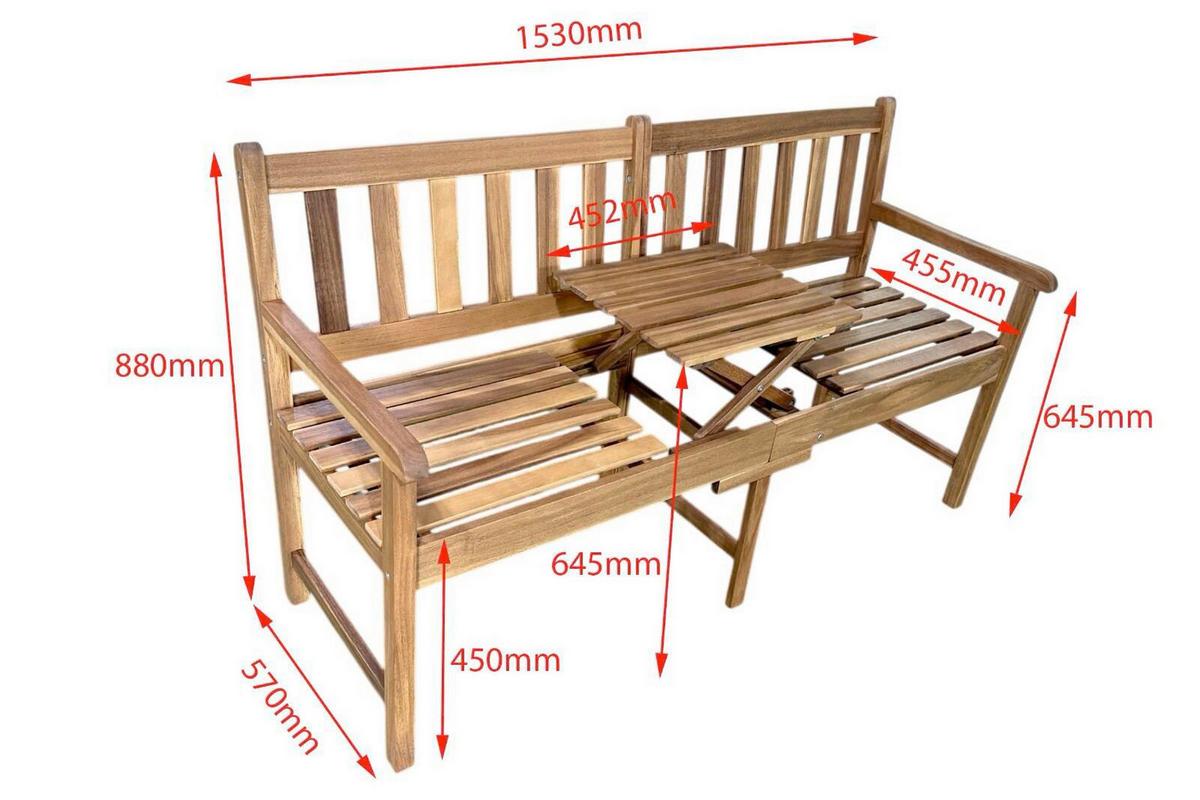 Holzbank mit Tisch LxBxH: ca. 153x57x88 cm - Akaziefarben, Basics, Holz (153/57/88cm) - Prestige Home