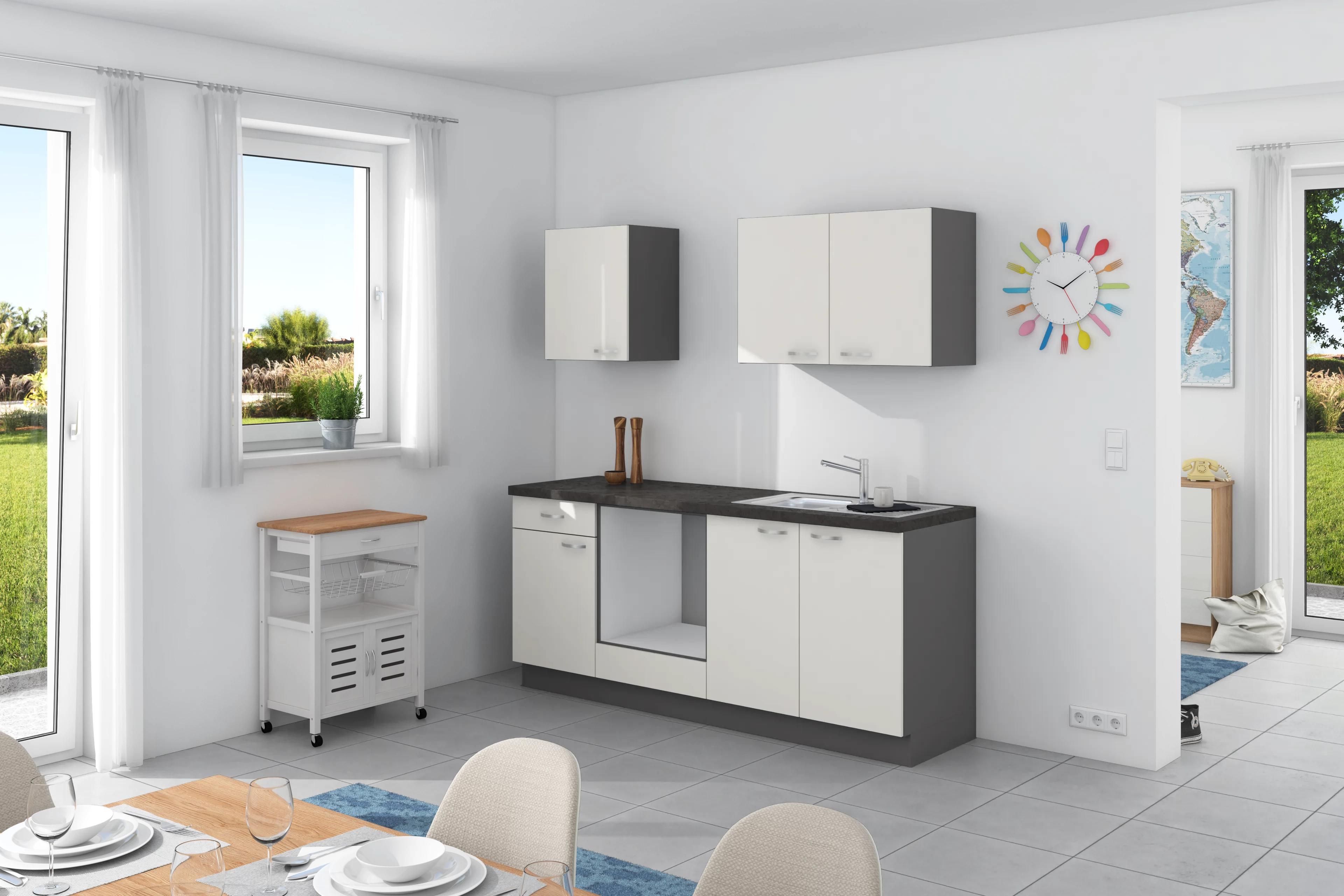 Küchenzeile Win ohne Geräte ohne Geräte B: 200 cm - Anthrazit/Weiß, Design, Holzwerkstoff (200cm) - Express