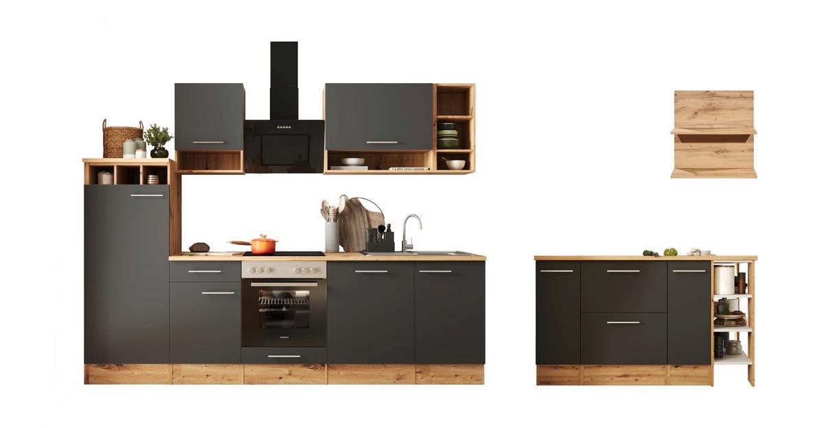 Küchenblock Hilde Küchenzeile 280 cm - Wildeiche/Grau, Design, Holzwerkstoff (280-150cm) - Respekta