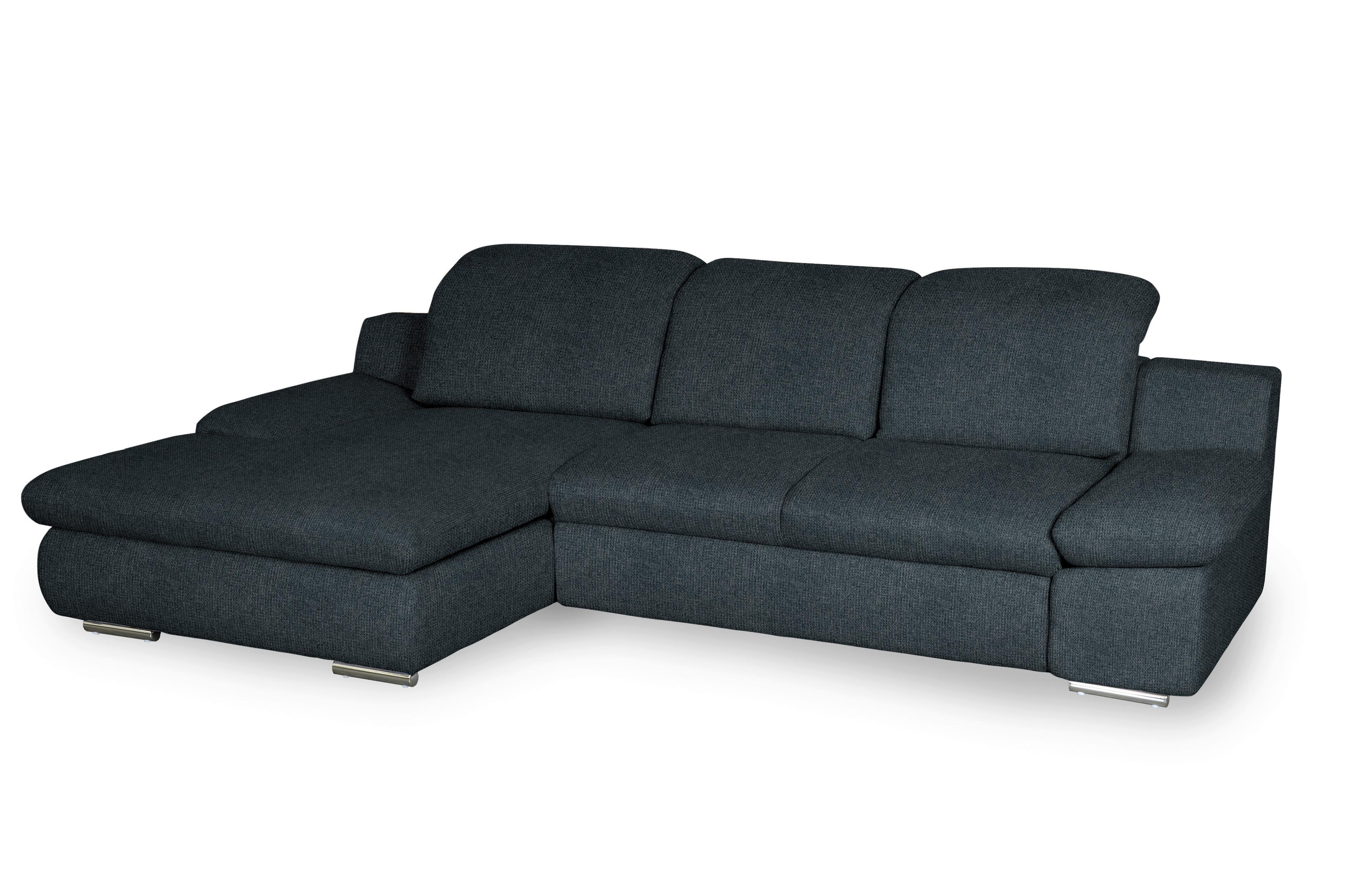 Ecksofa Isona Schwarz Chenille - Chromfarben/Schwarz, Design, Textil (165/286cm) - Livetastic
