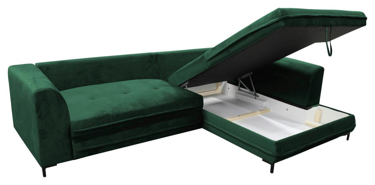 Ecksofa mit Schlaffunktion Bello Ottomane Rechts Grün - Schwarz/Grün, Design, Textil (277/187cm) - Livetastic