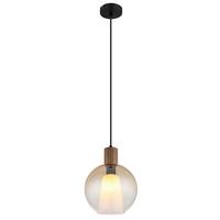Hängeleuchte Barry D: 25 cm Schwarz Bernsteinfarben Braun - Dunkelbraun/Bernsteinfarben, Basics, Glas/Holzwerkstoff (25/120cm) - Globo