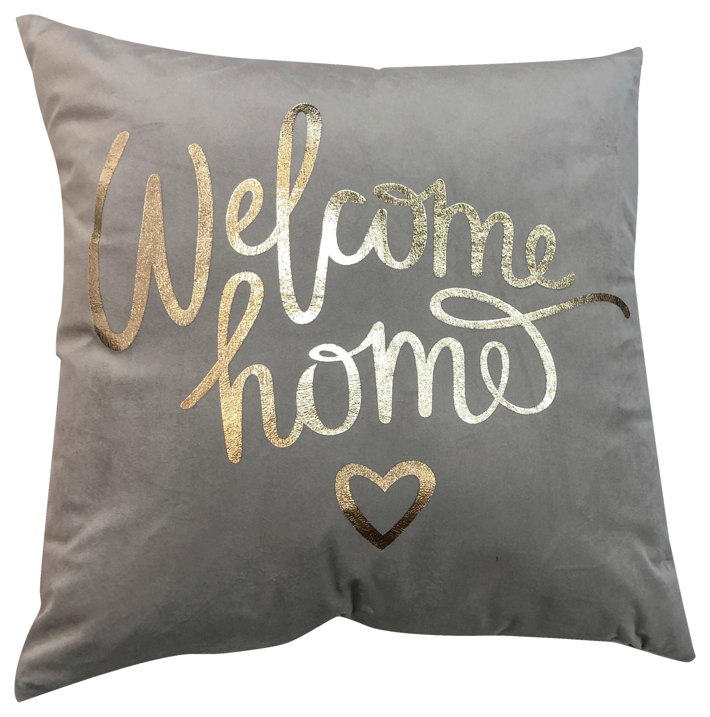 Zierkissen Welcome Home 45 X45 Cm Polyester Grau Mit Zipp