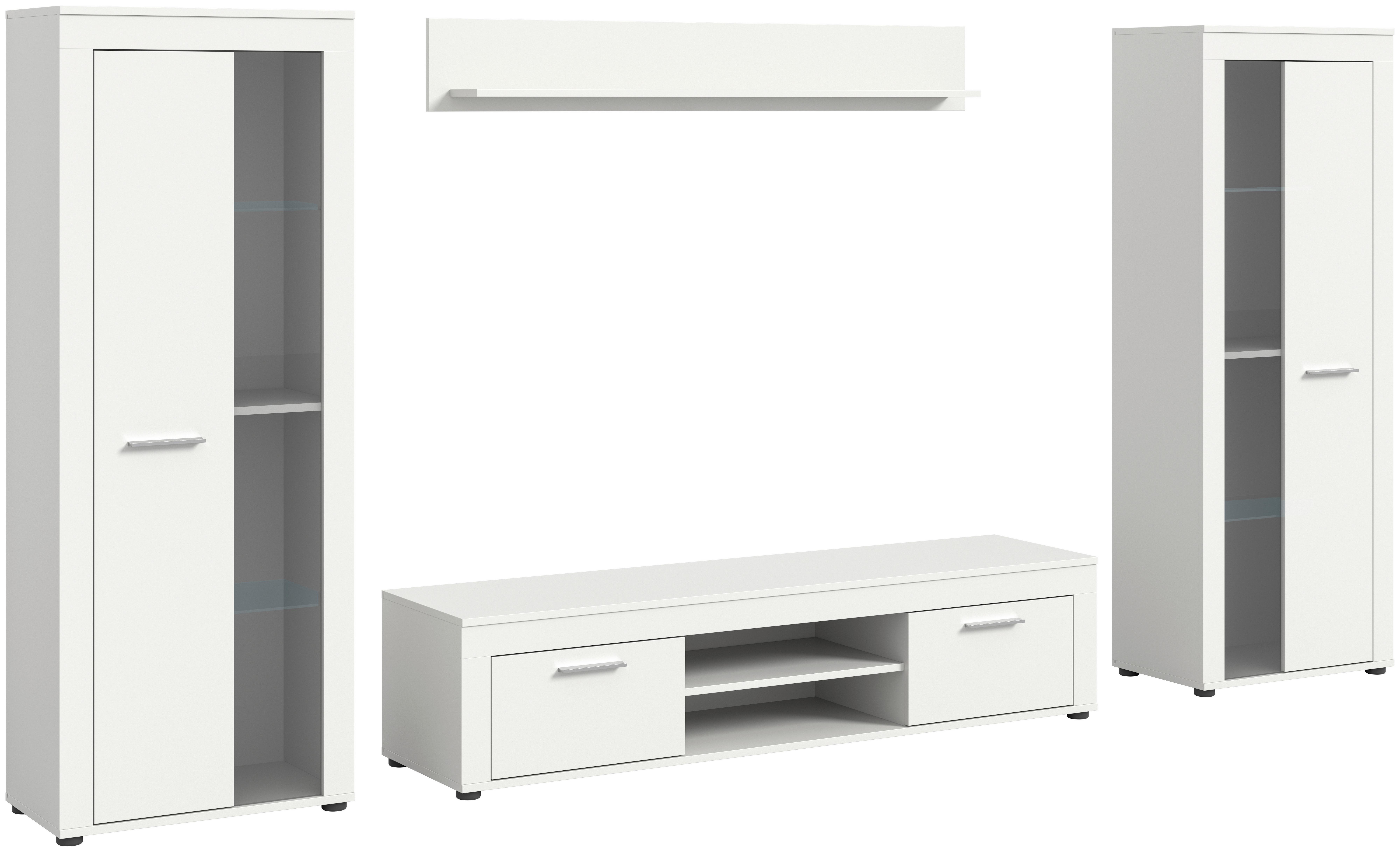 Wohnwand Jam Weiß B: 310 Cm - Weiß, Design, Glas/Holzwerkstoff (310/159/35cm) - MID.YOU