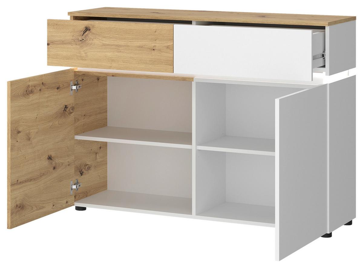 Sideboard Luci Weiß Eiche Artisan/Weiß B: 120,4 cm - Weiß/Eiche Artisan, Trend, Holzwerkstoff (120,4/90,1/40cm) - MID.YOU