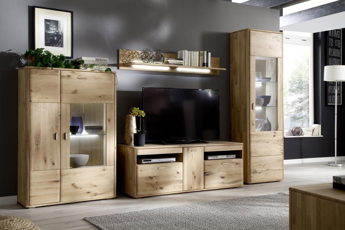 Wohnkombination Massiv 4-Tlg. Ravello Eichefarben - Eichefarben, Design, Glas/Holz (339/208/50cm) - Livetastic