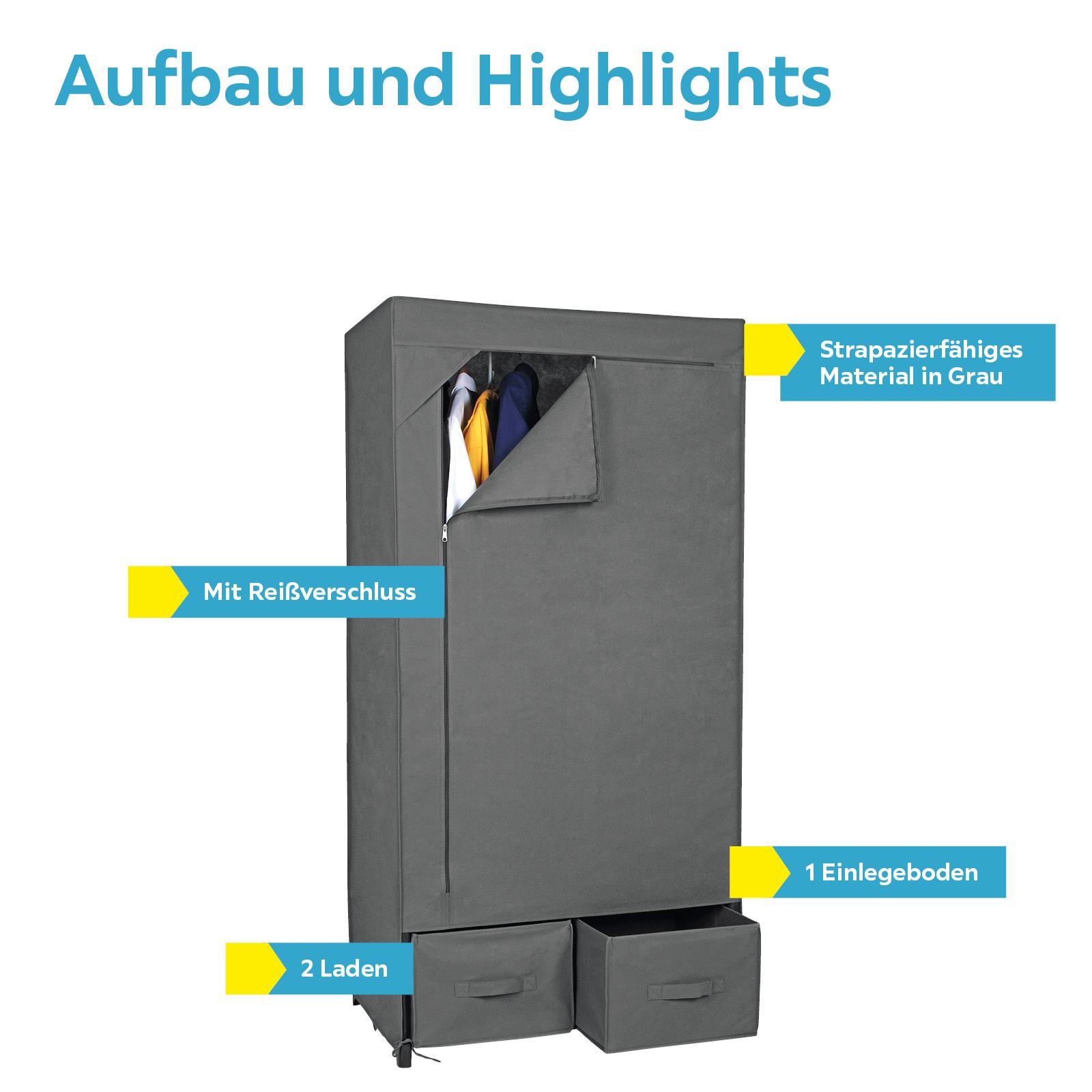 Stoffschrank mit Metallgestell B: 80 cm Ritsch-Ratsch, Grau - Dunkelgrau, MODERN, Textil/Metall (80/160/50cm)