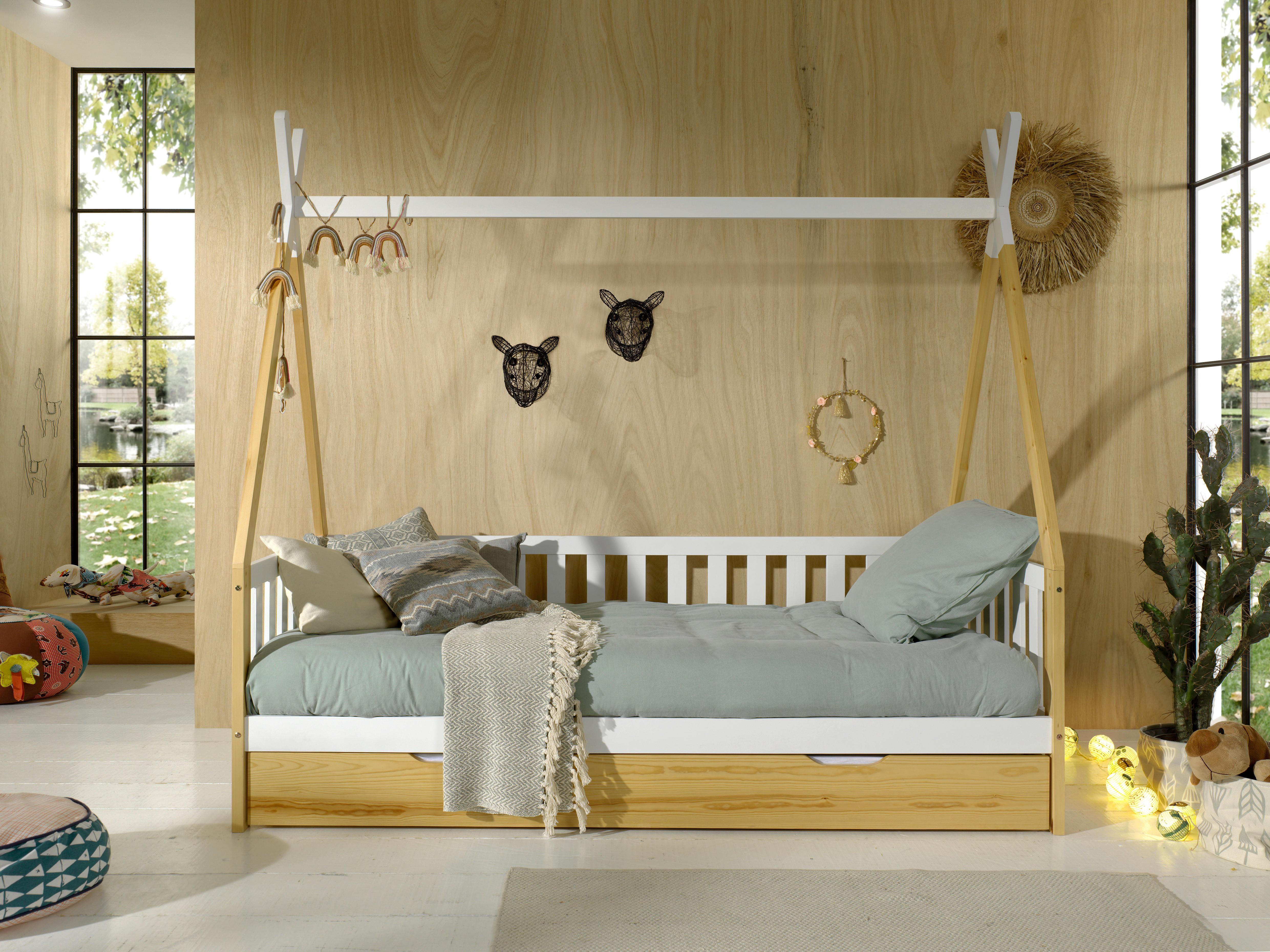 HAUSBETT Tipi Weiß lackiert 90x200cm - Weiß/Kieferfarben, MODERN, Holz/Holzwerkstoff (90/200cm) - Vipack
