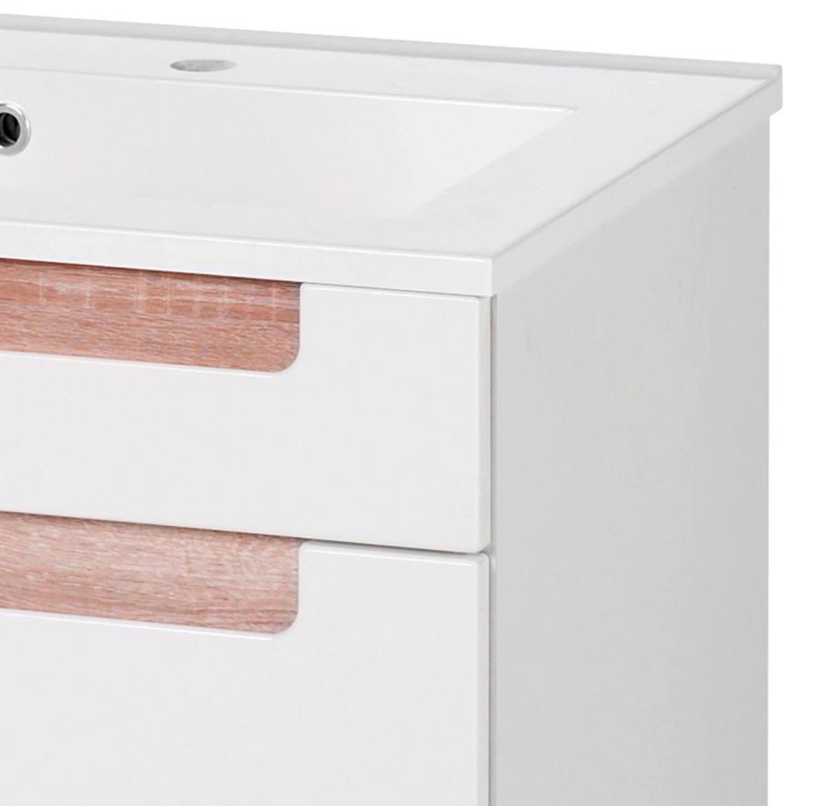 Waschbecken mit Unterschrank Siena B: 60cm Weiß/Eiche Dekor - Weiß/Sonoma Eiche, MODERN, Holzwerkstoff/Stein (60cm) - Held