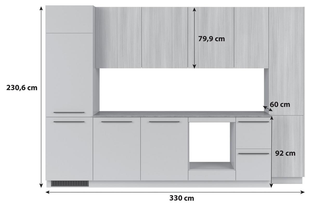KÜCHENLEERBLOCK MILINO MEDIUM B-CHG-SBE - Eichefarben/Graphitfarben, Basics, Holzwerkstoff (330cm) - Visiona