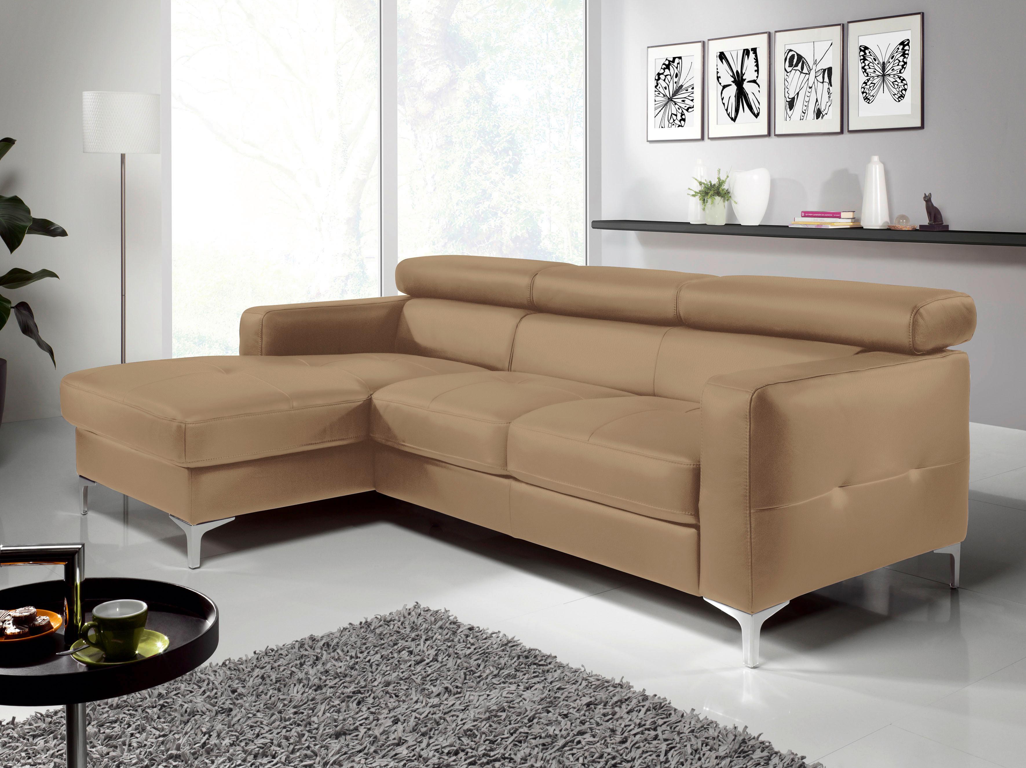Ecksofa Sammy Hellbraun Leder - Chromfarben/Hellbraun, Design, Leder (169/226cm) - Livetastic