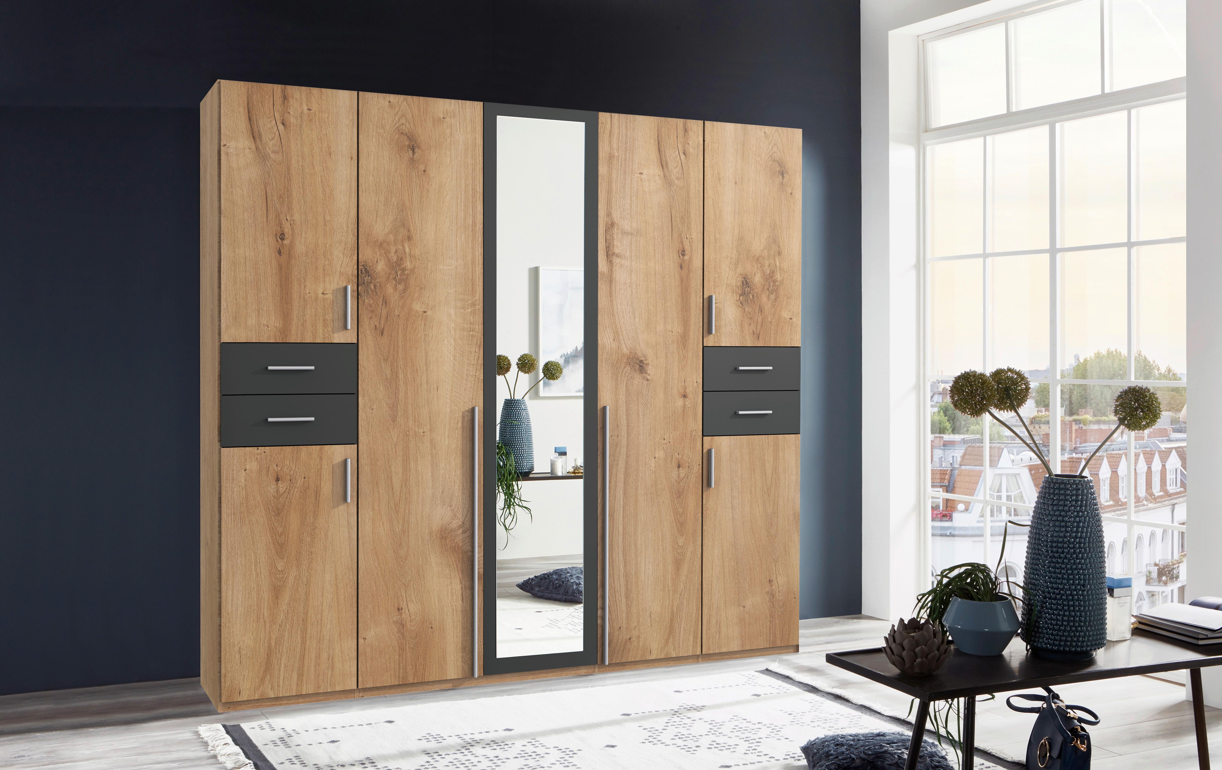 Drehtürenschrank 225cm Vegas Eiche Dekor/Graphitfarben - Eichefarben/Graphitfarben, Basics, Holzwerkstoff (225/208/58cm) - MID.YOU
