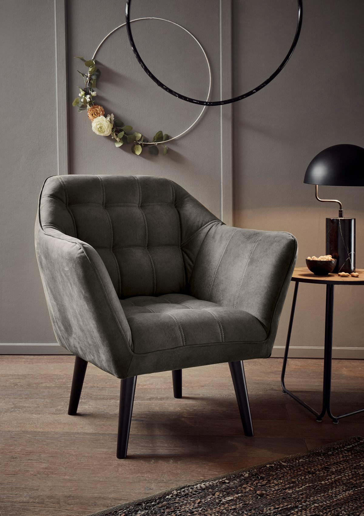 Polstersessel mit Armlehnen Max Stoffbezug Anthrazit - Anthrazit/Schwarz, MODERN, Holzwerkstoff/Textil (84/87/70cm) - MID.YOU